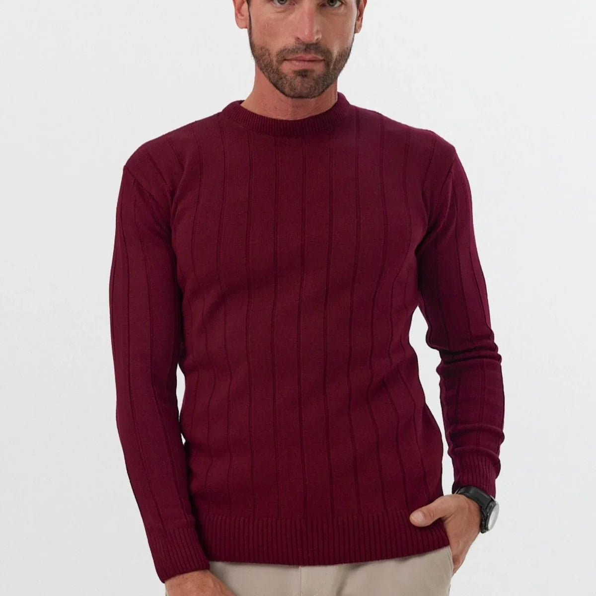 erkek-slim-fit-dar-kesim-bisiklet-yaka-triko-kazak-18974 - Livio Ferri