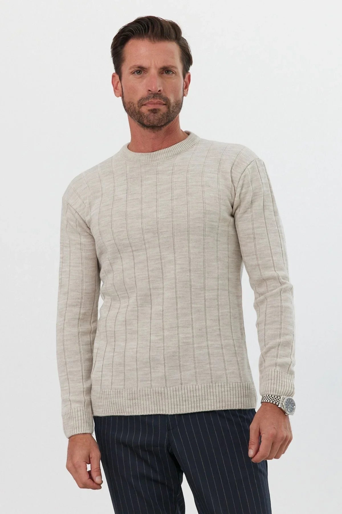 Erkek Slim Fit Dar Kesim Bisiklet Yaka Triko Kazak - Livio Ferri