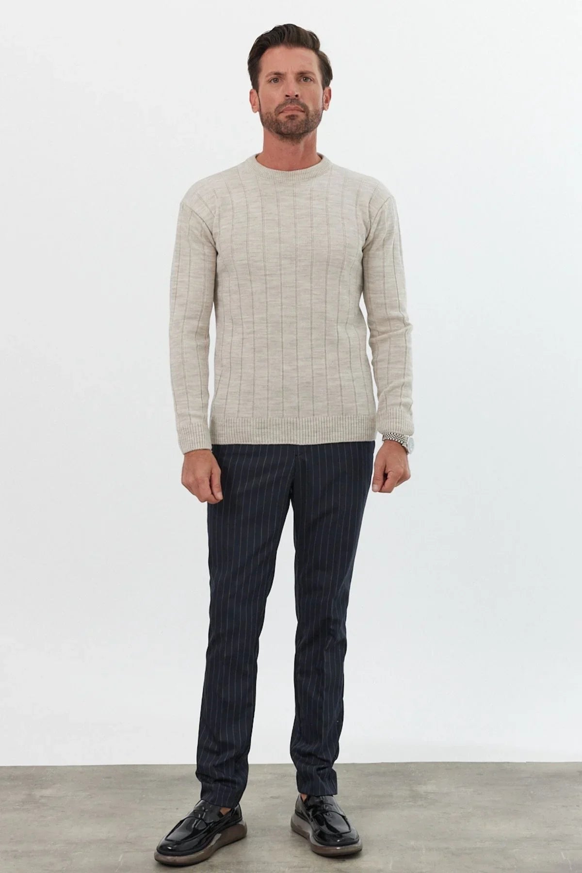 Erkek Slim Fit Dar Kesim Bisiklet Yaka Triko Kazak - Livio Ferri