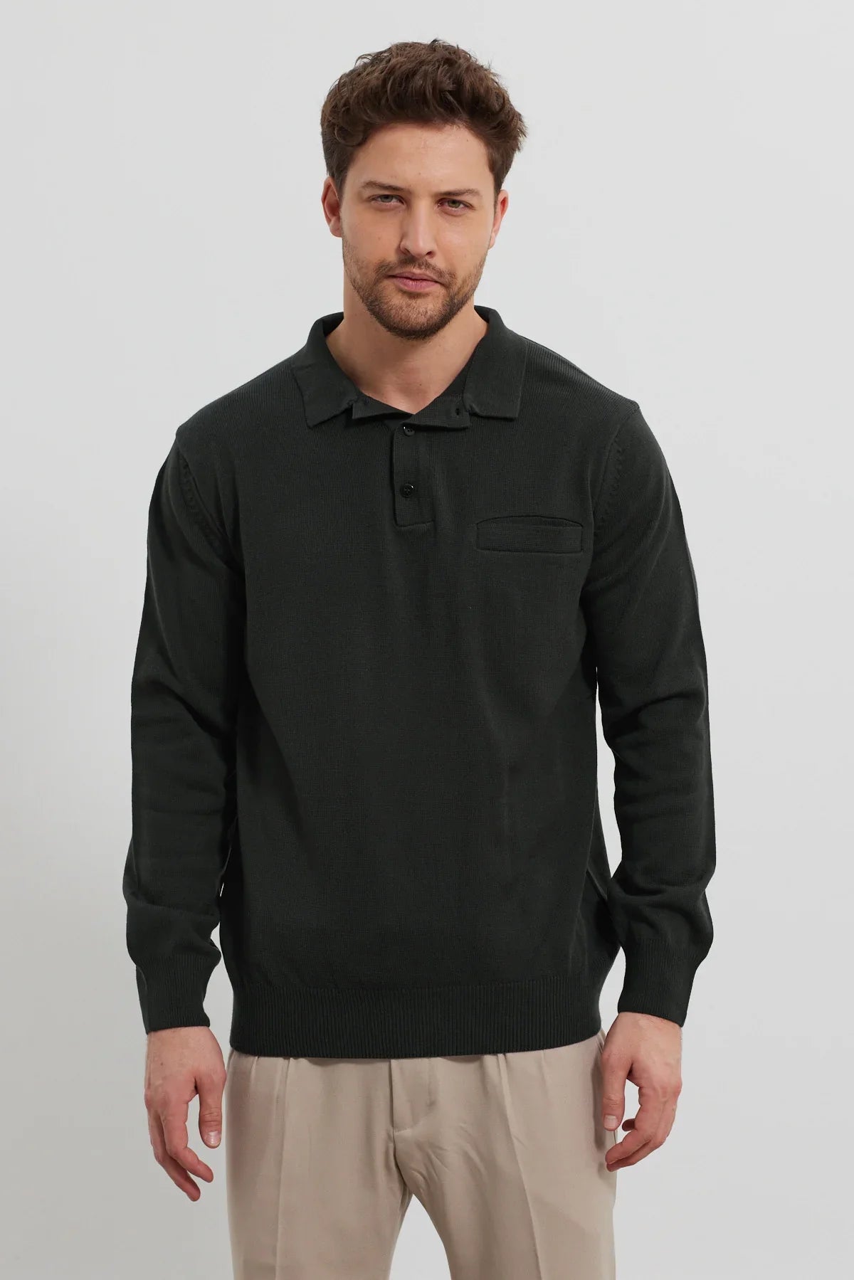 Erkek Standart Fit Polo Yaka Cepli Triko Kazak - Livio Ferri