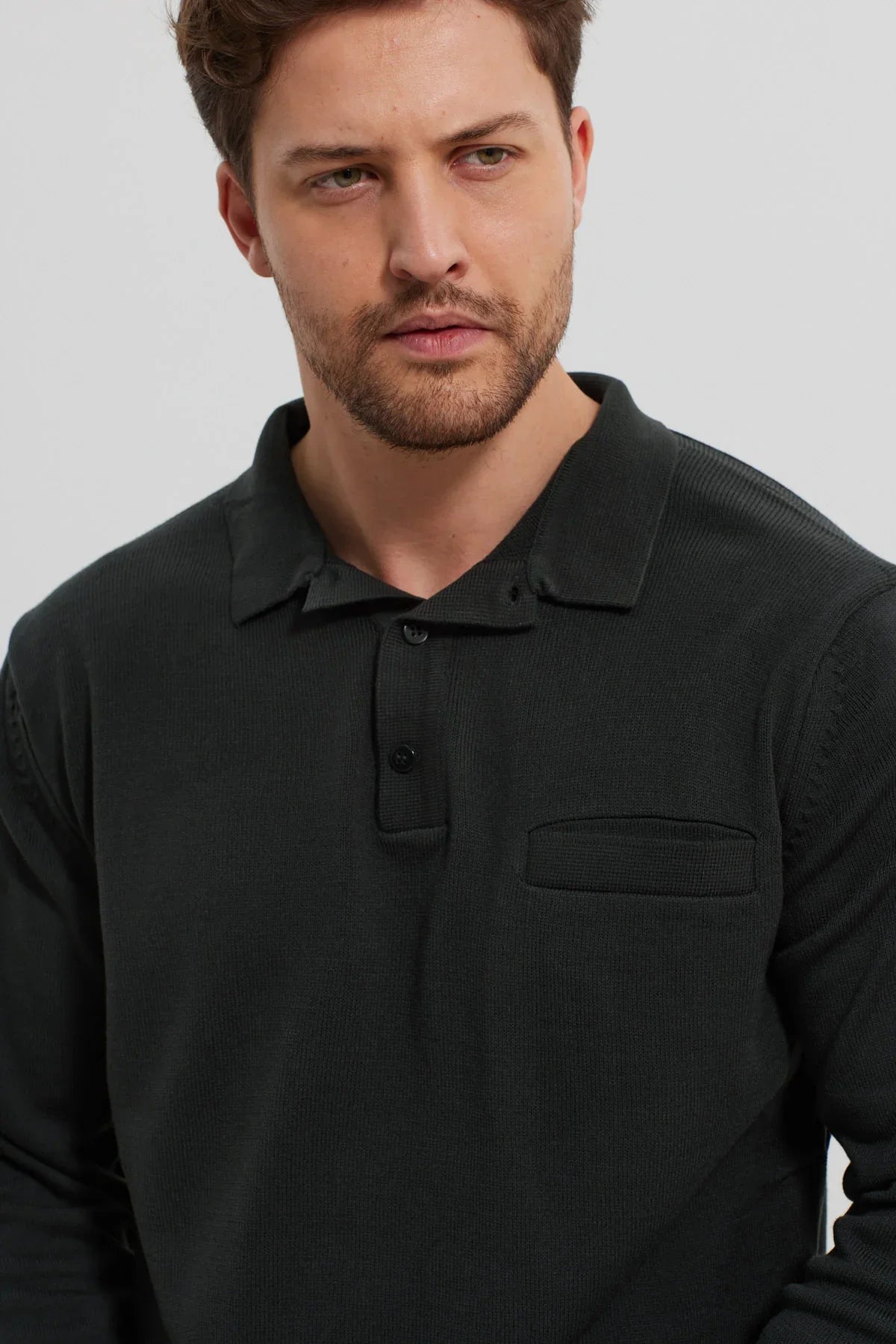 Erkek Standart Fit Polo Yaka Cepli Triko Kazak - Livio Ferri