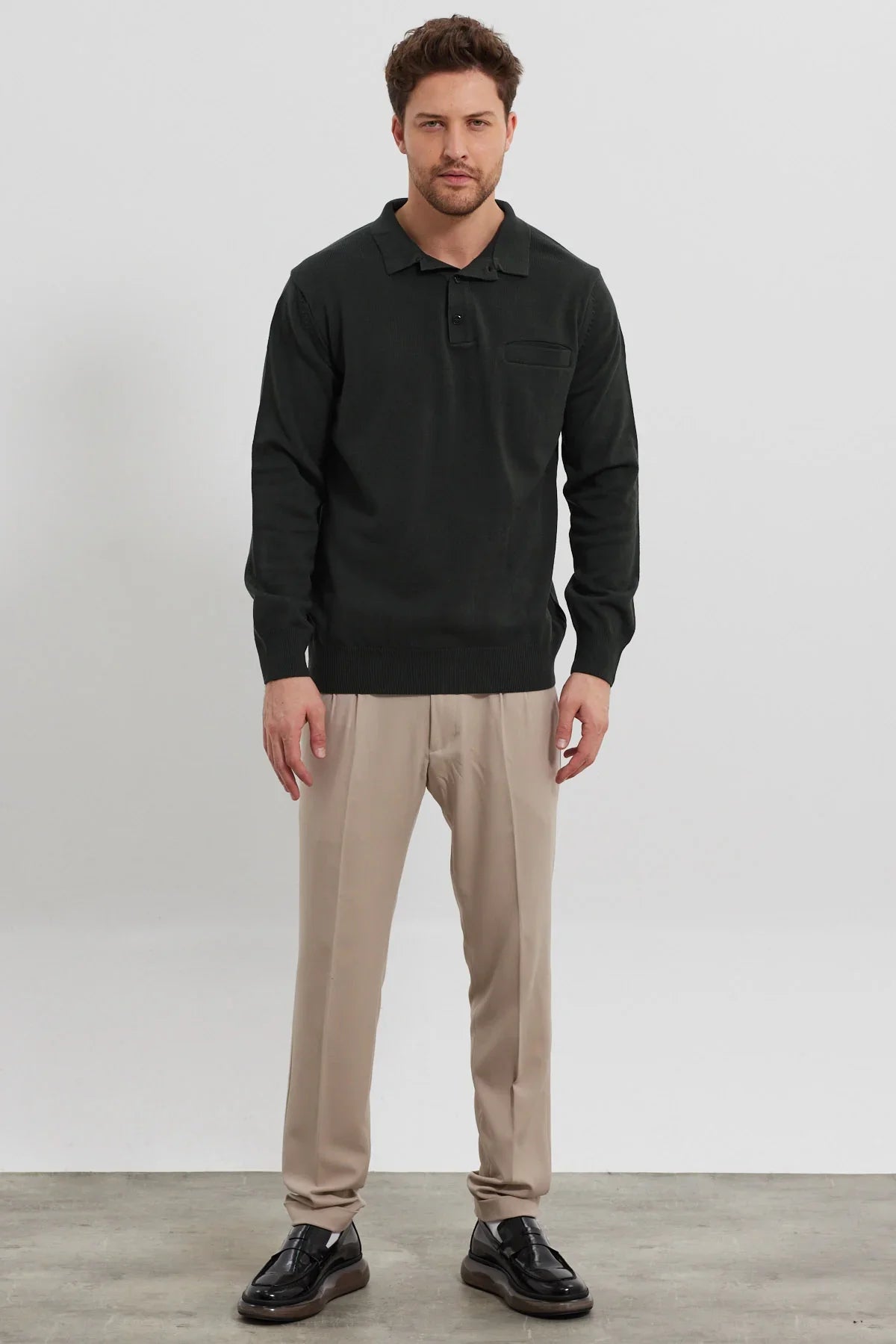 Erkek Standart Fit Polo Yaka Cepli Triko Kazak - Livio Ferri