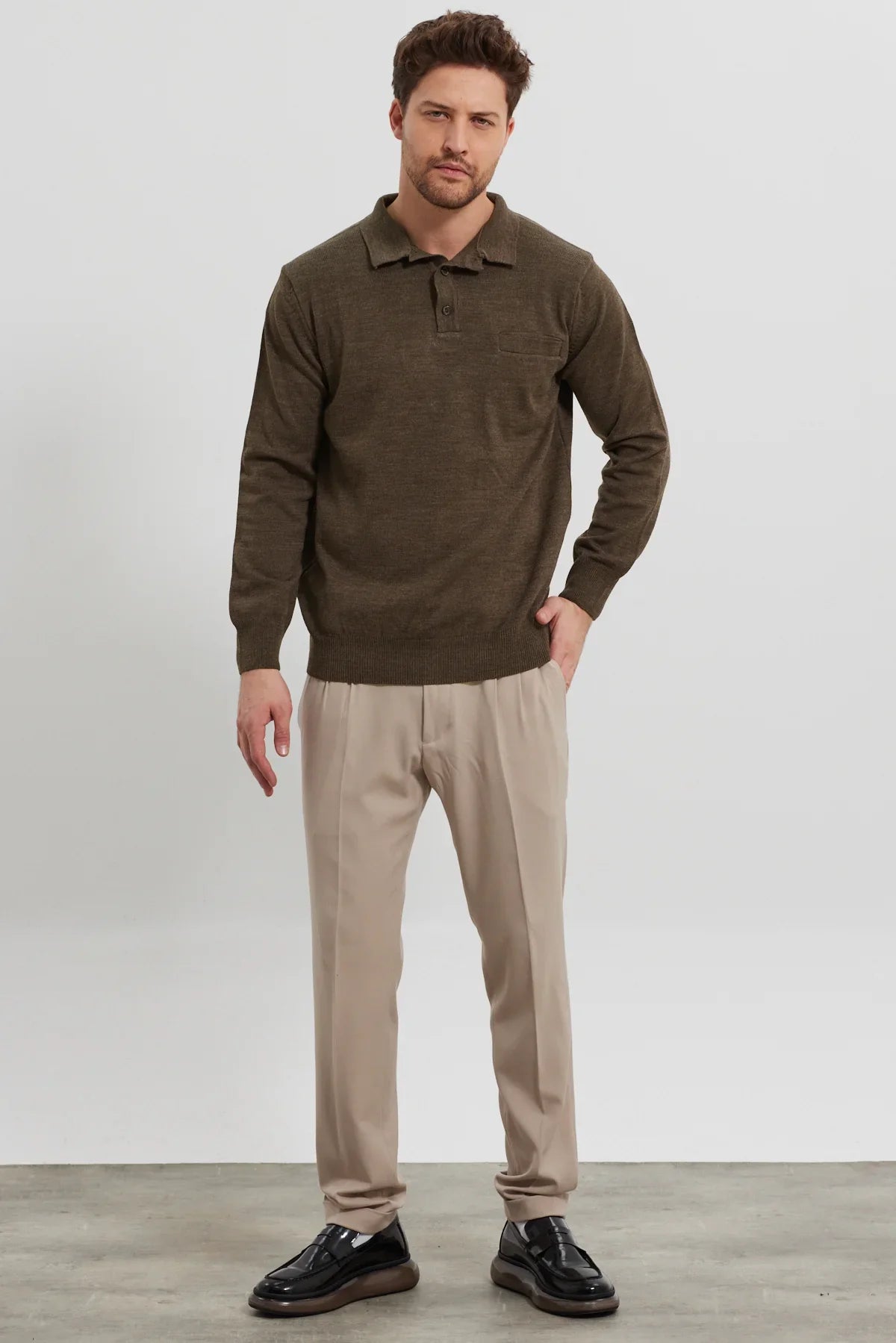 Erkek Standart Fit Polo Yaka Cepli Triko Kazak - Livio Ferri