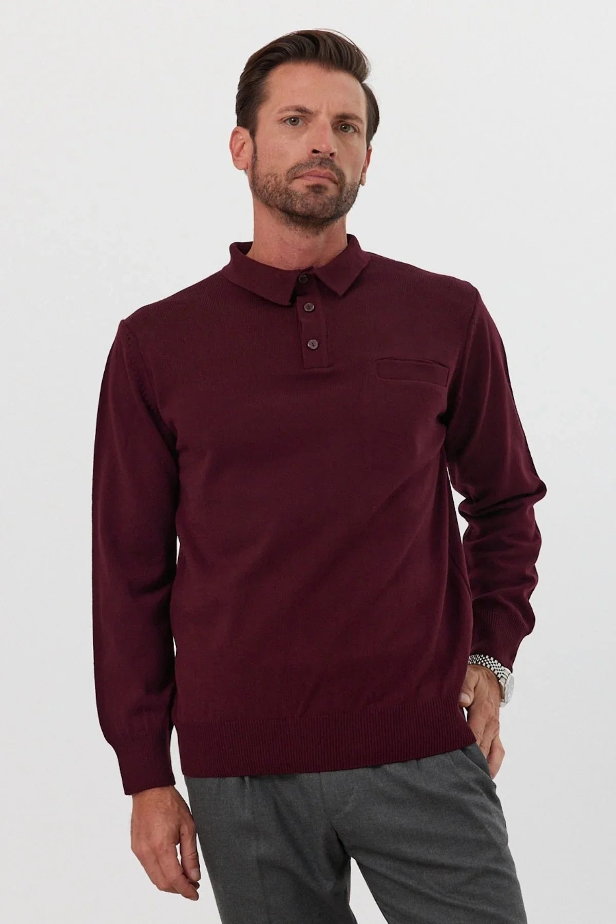 Erkek Standart Fit Polo Yaka Cepli Triko Kazak - Livio Ferri