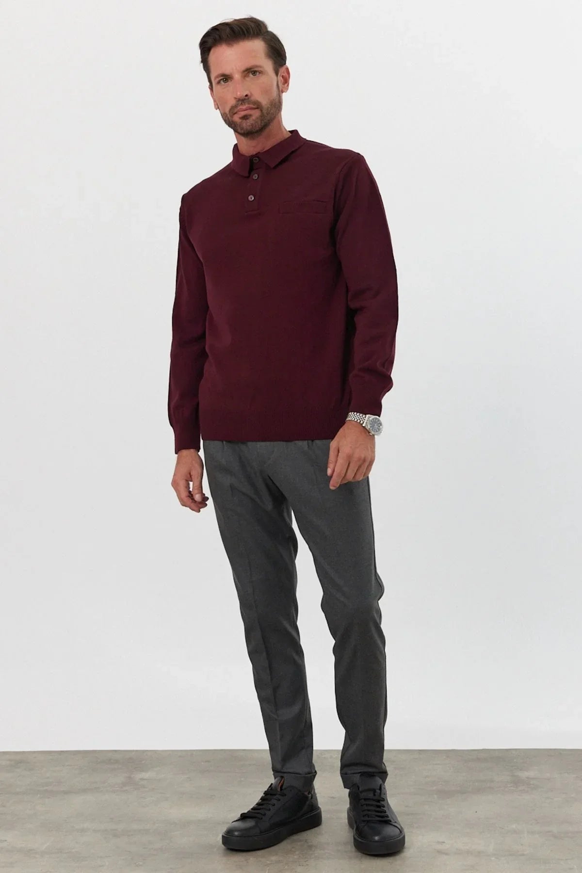 Erkek Standart Fit Polo Yaka Cepli Triko Kazak - Livio Ferri