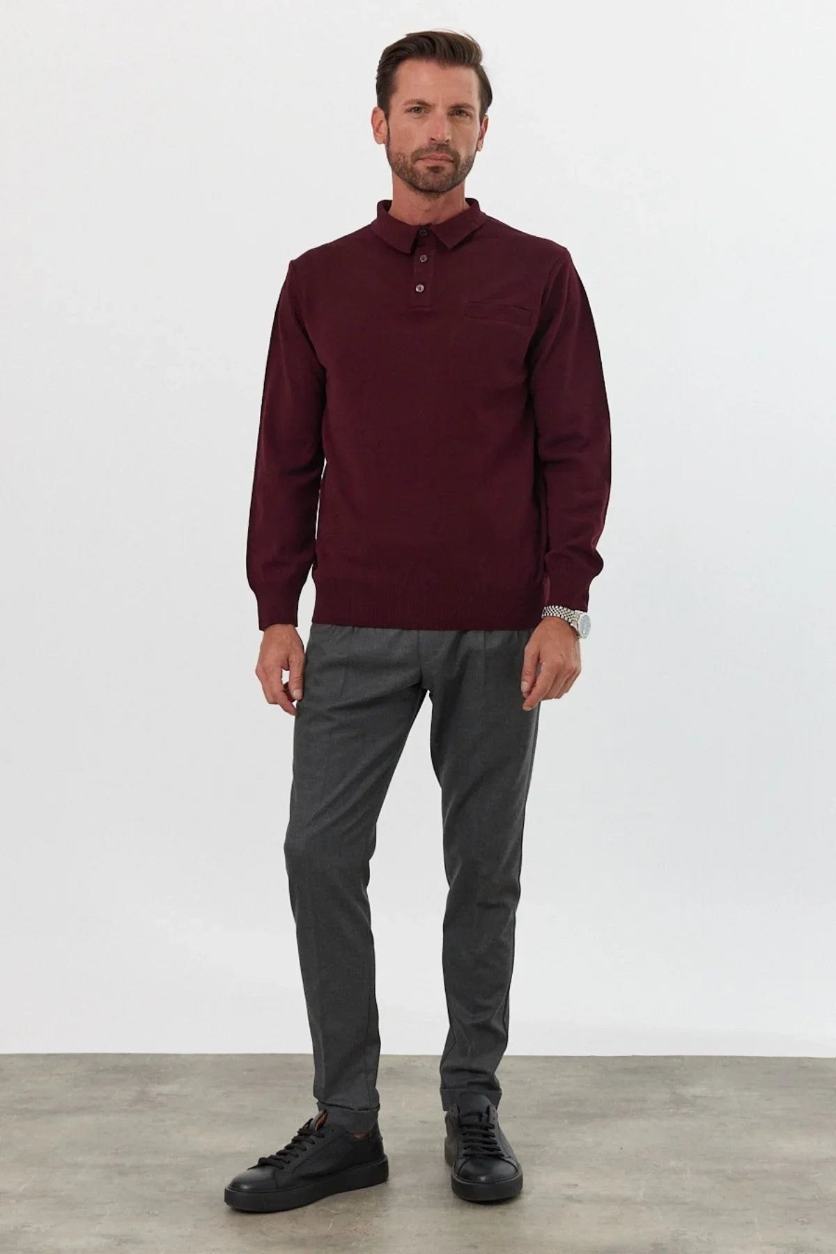 Erkek Standart Fit Polo Yaka Cepli Triko Kazak - Livio Ferri