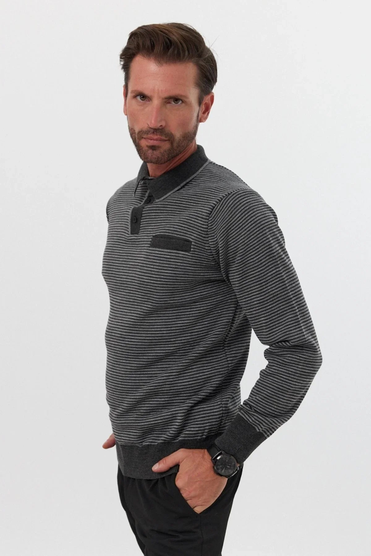 Erkek Standart Fit Polo Yaka Cepli Triko Kazak - Livio Ferri