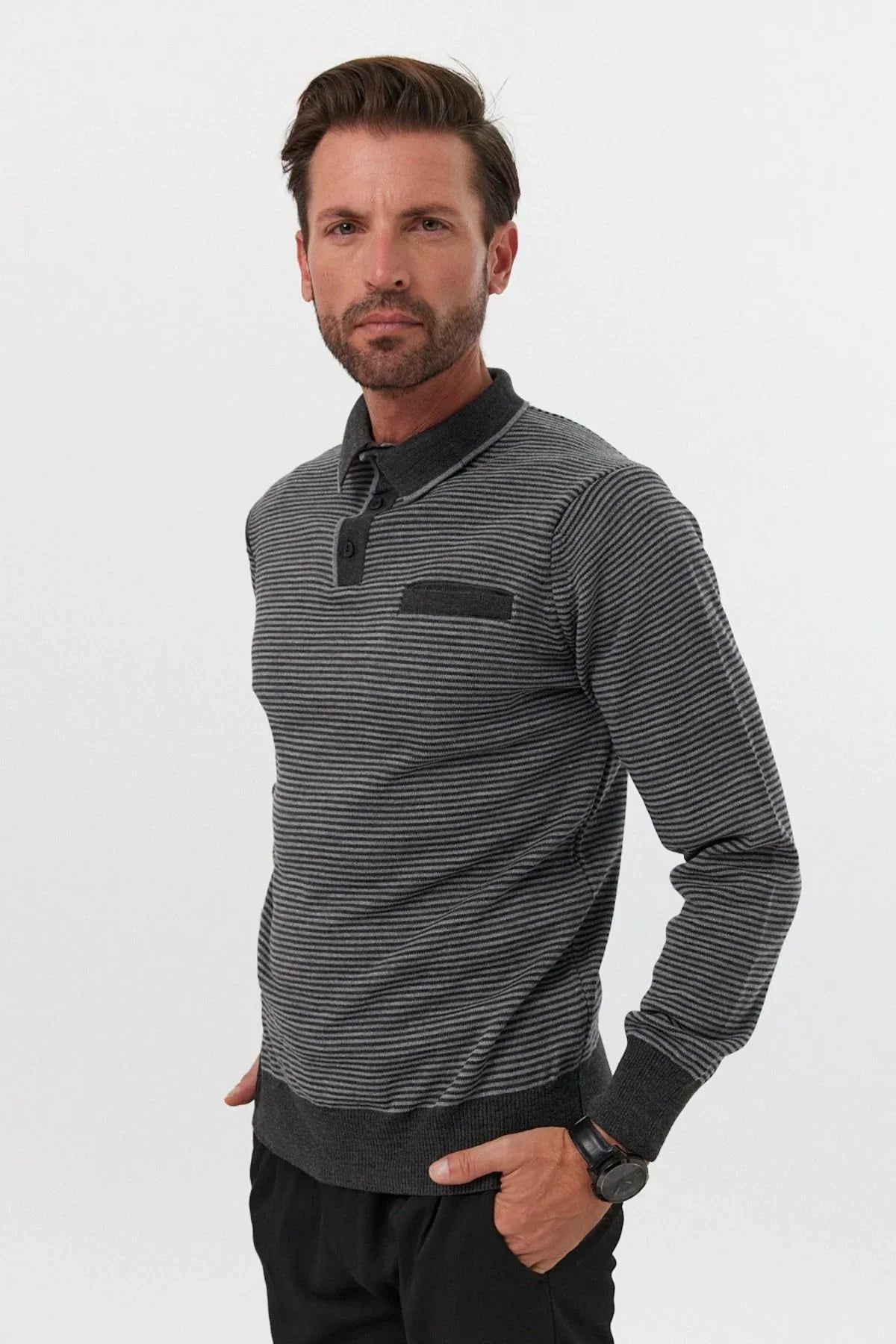 Erkek Standart Fit Polo Yaka Cepli Triko Kazak - Livio Ferri