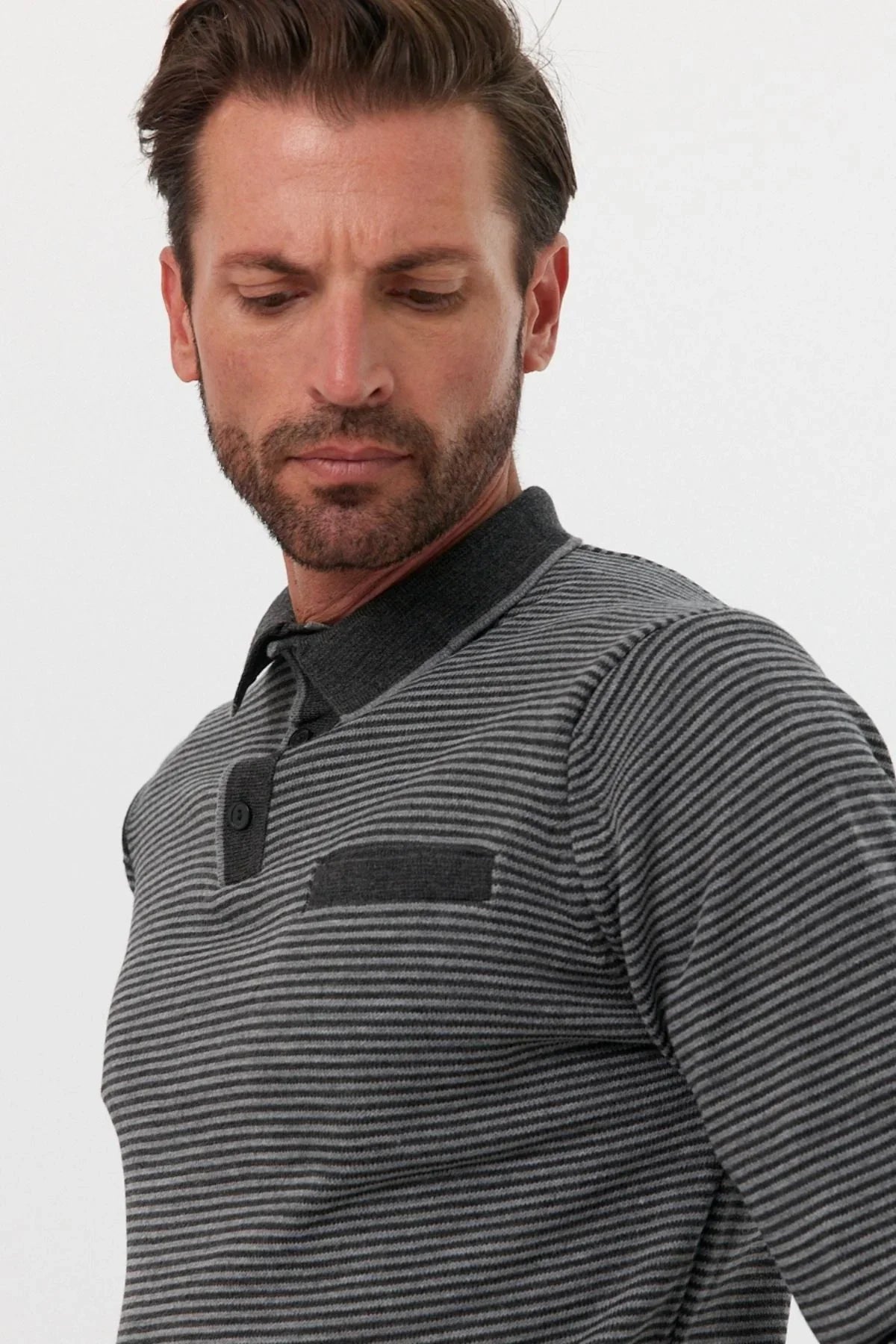 Erkek Standart Fit Polo Yaka Cepli Triko Kazak - Livio Ferri