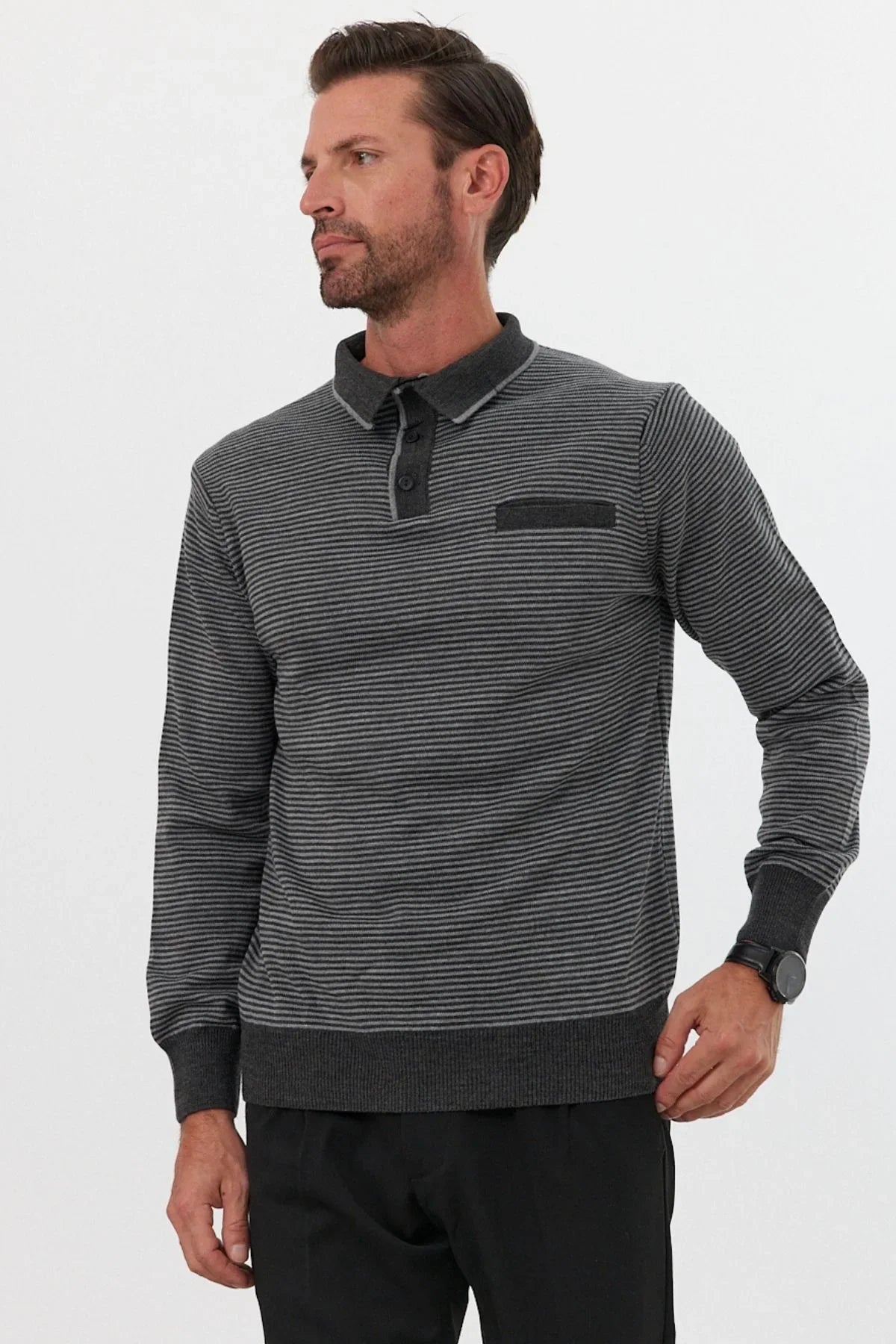 Erkek Standart Fit Polo Yaka Cepli Triko Kazak - Livio Ferri