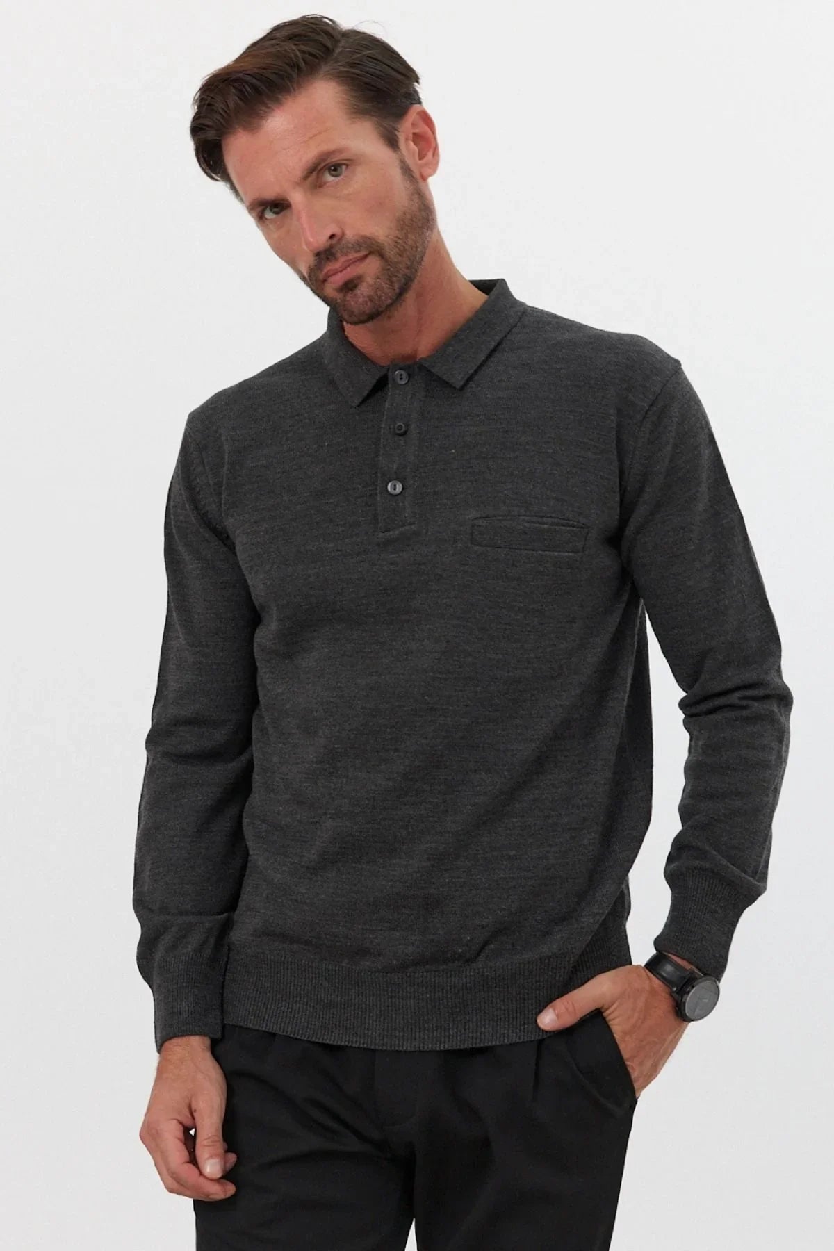 Erkek Standart Fit Polo Yaka Cepli Triko Kazak - Livio Ferri