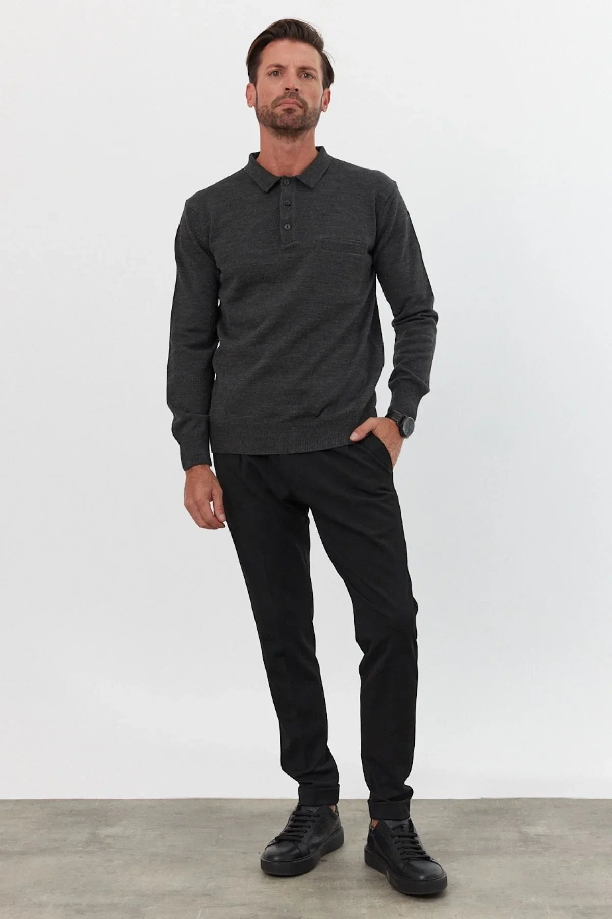 Erkek Standart Fit Polo Yaka Cepli Triko Kazak - Livio Ferri