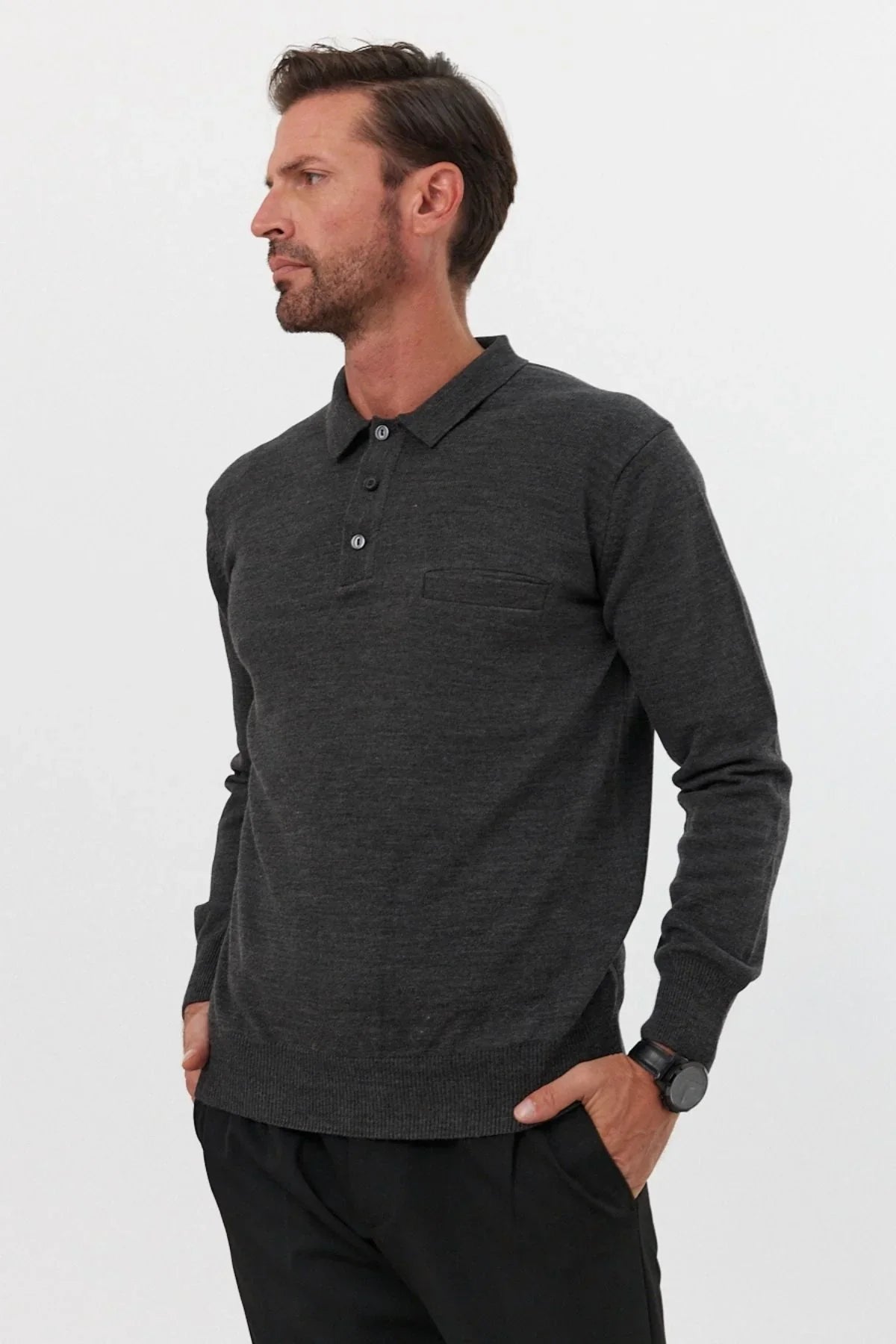 Erkek Standart Fit Polo Yaka Cepli Triko Kazak - Livio Ferri