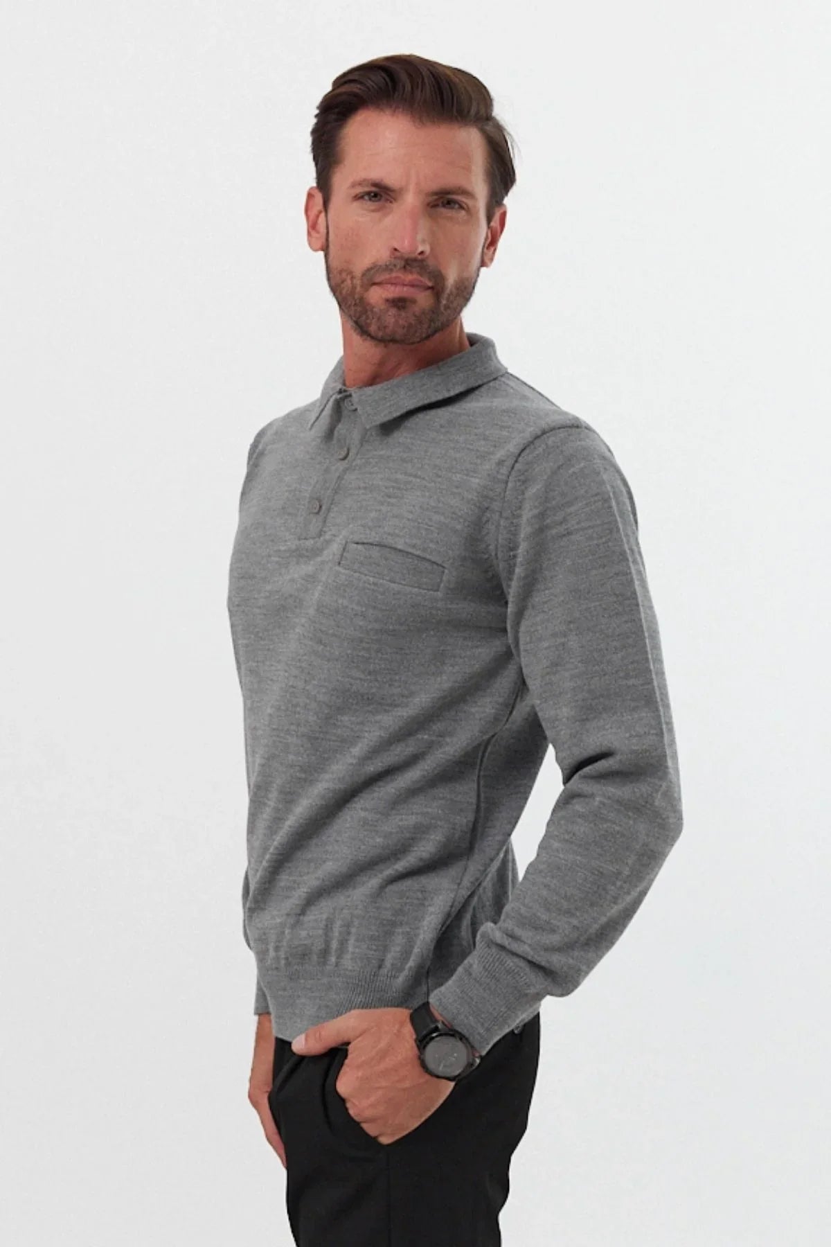 Erkek Standart Fit Polo Yaka Cepli Triko Kazak - Livio Ferri