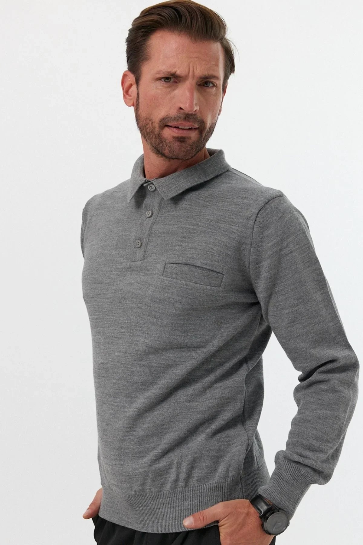 Erkek Standart Fit Polo Yaka Cepli Triko Kazak - Livio Ferri