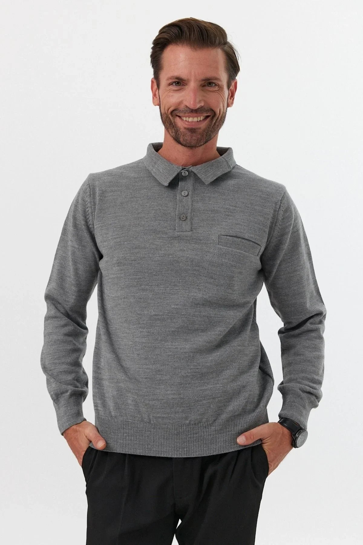 Erkek Standart Fit Polo Yaka Cepli Triko Kazak - Livio Ferri