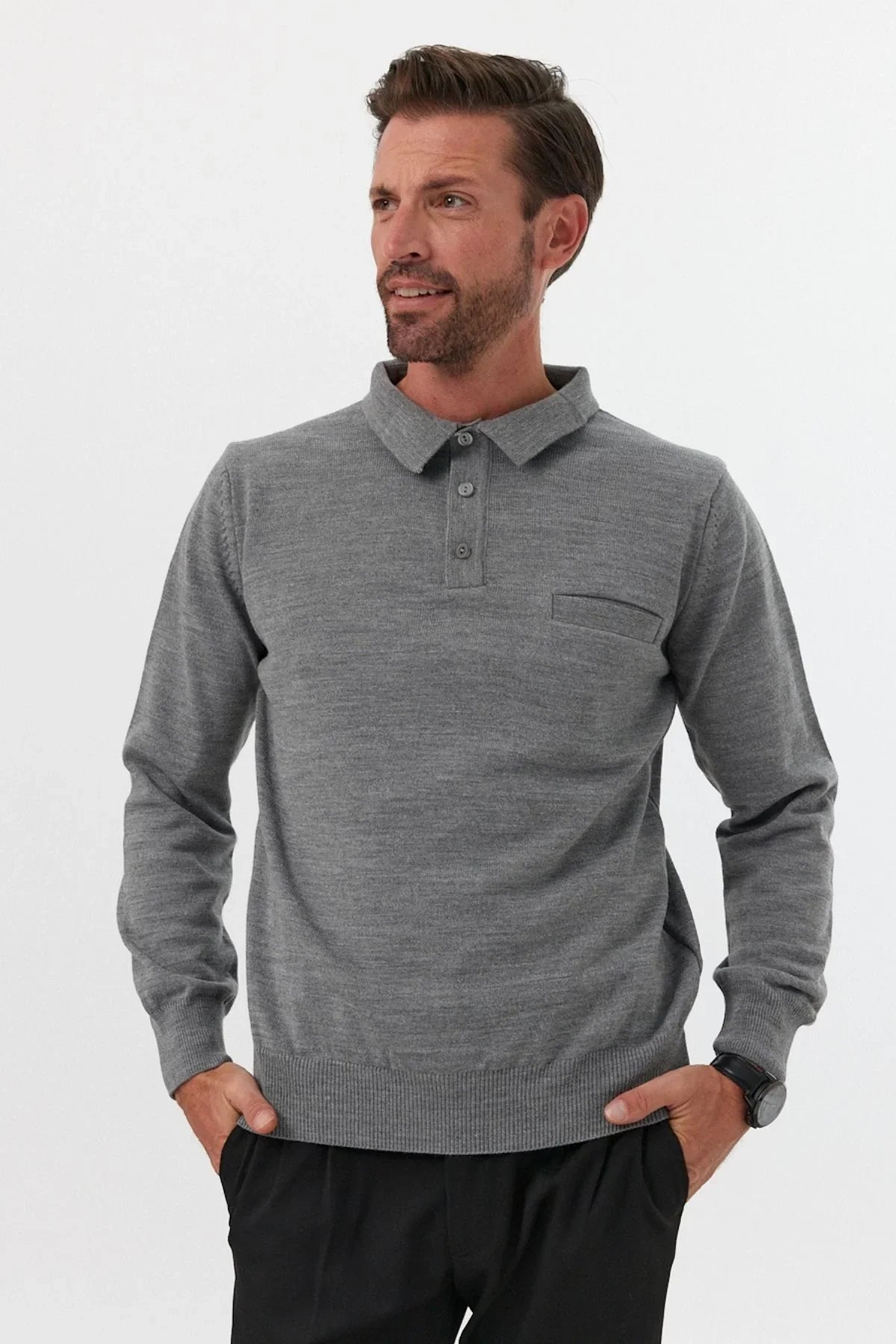 Erkek Standart Fit Polo Yaka Cepli Triko Kazak - Livio Ferri