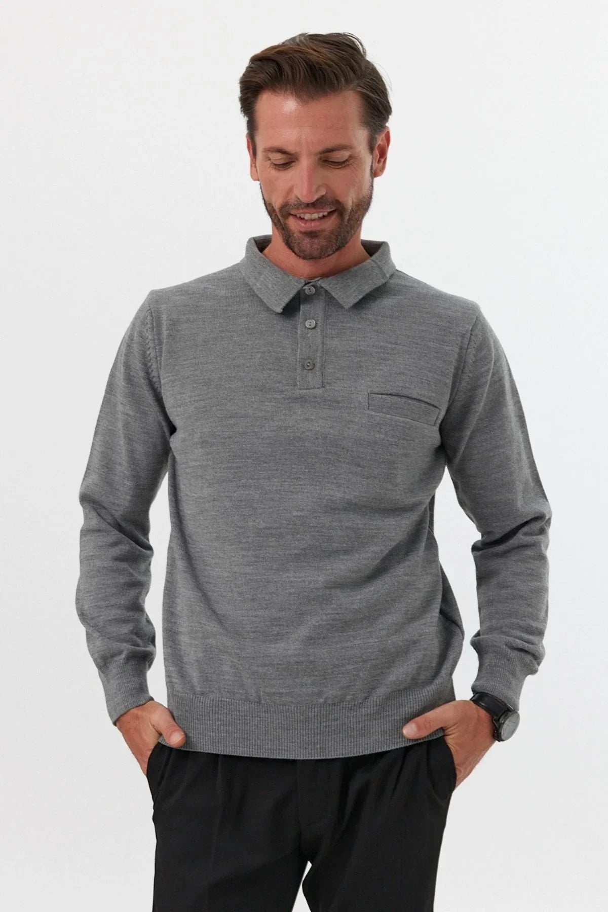 Erkek Standart Fit Polo Yaka Cepli Triko Kazak - Livio Ferri