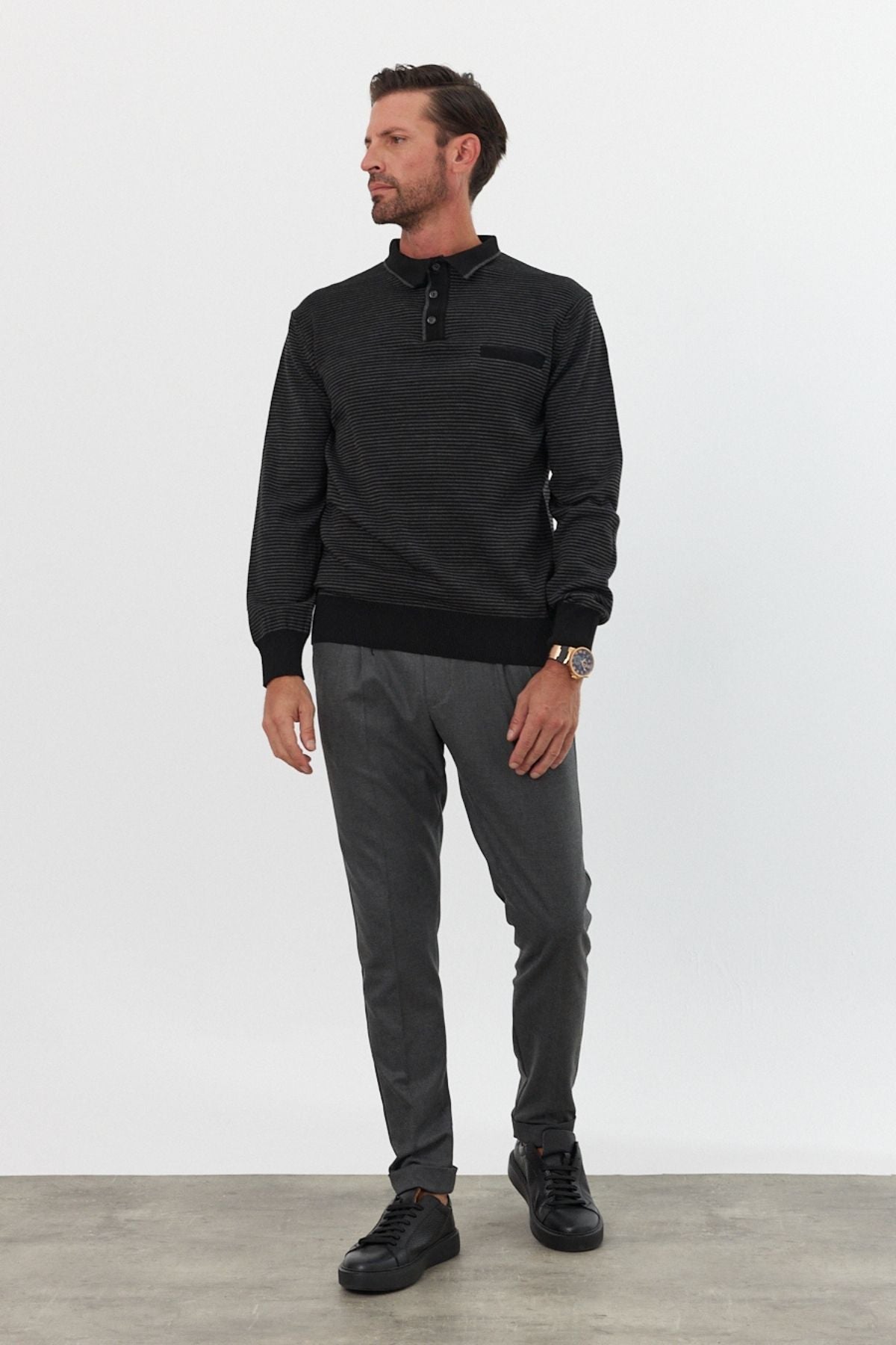 Erkek Standart Fit Polo Yaka Cepli Triko Kazak - Livio Ferri