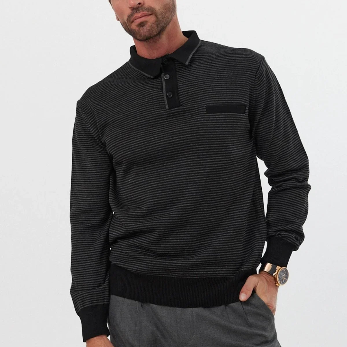 Erkek Standart Fit Polo Yaka Cepli Triko Kazak - Livio Ferri