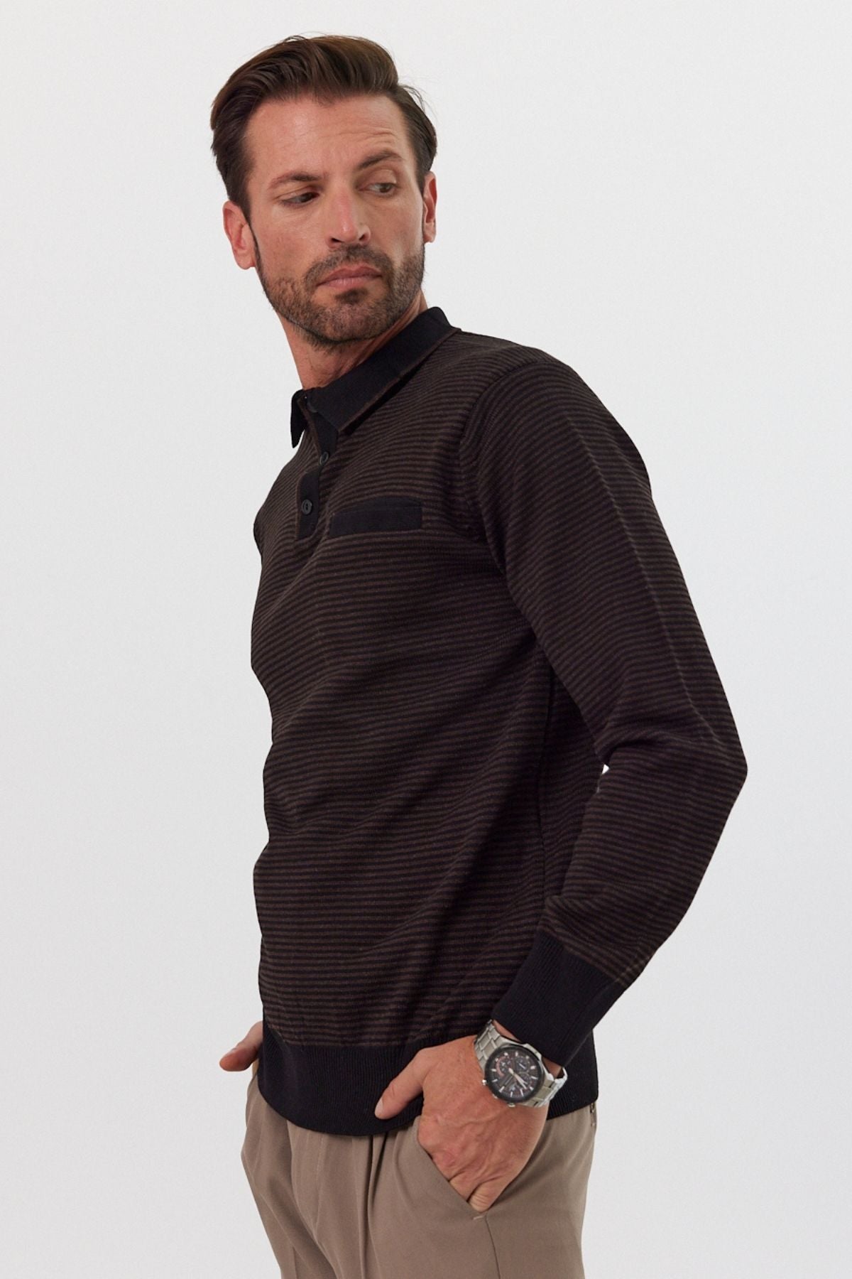 Erkek Standart Fit Polo Yaka Cepli Triko Kazak - Livio Ferri