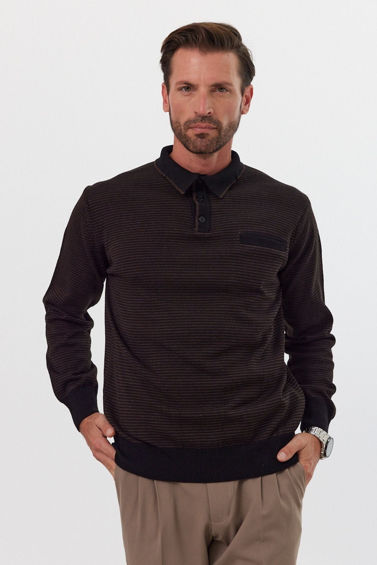 Erkek Standart Fit Polo Yaka Cepli Triko Kazak - Livio Ferri