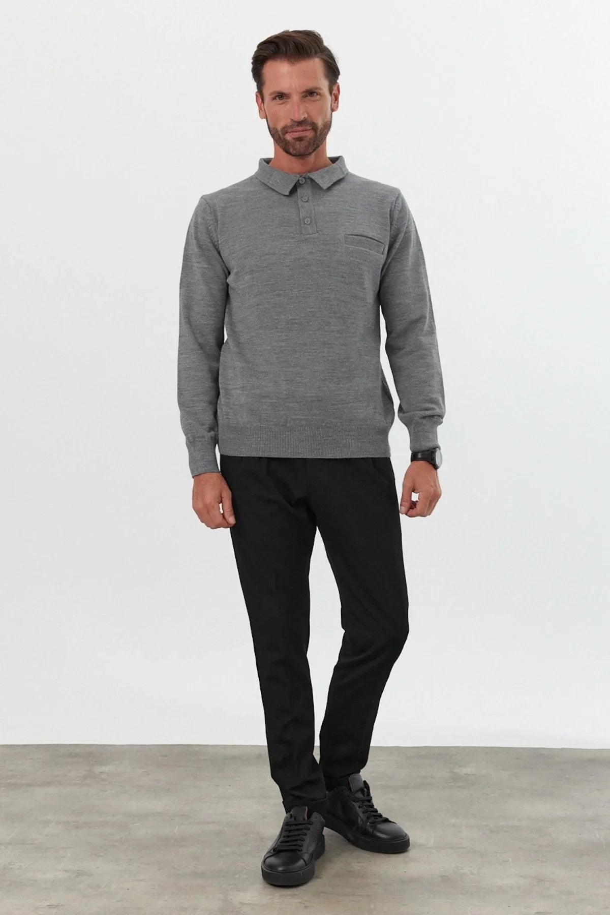 Erkek Standart Fit Polo Yaka Cepli Triko Kazak - Livio Ferri