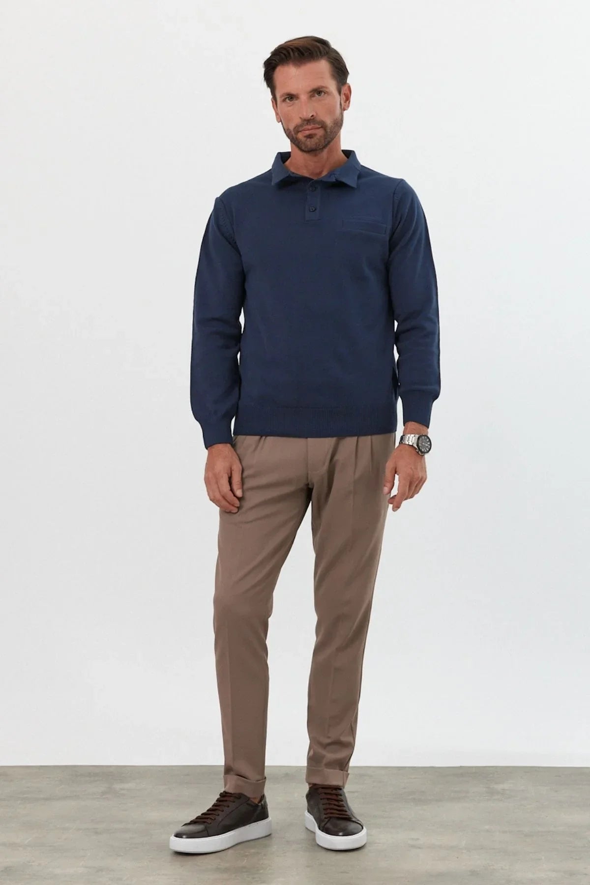 Erkek Standart Fit Polo Yaka Cepli Triko Kazak - Livio Ferri