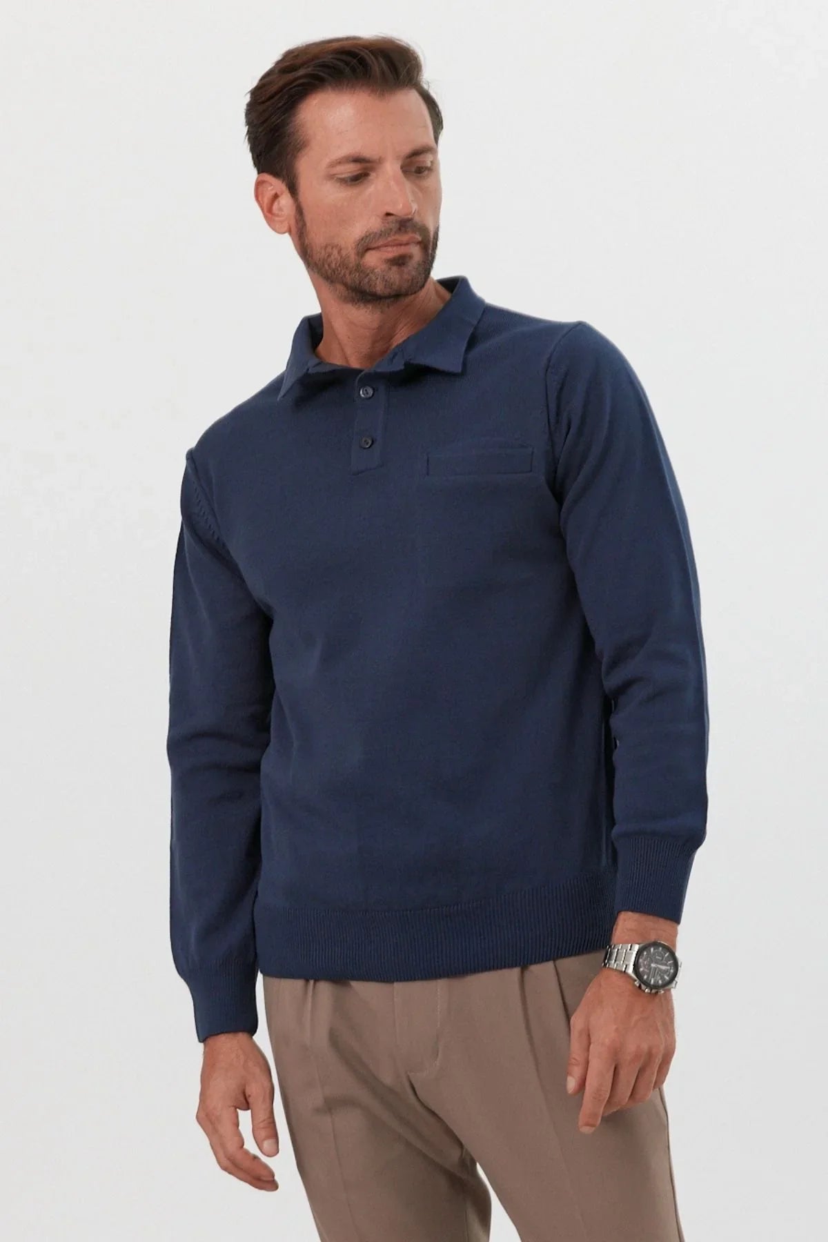 Erkek Standart Fit Polo Yaka Cepli Triko Kazak - Livio Ferri