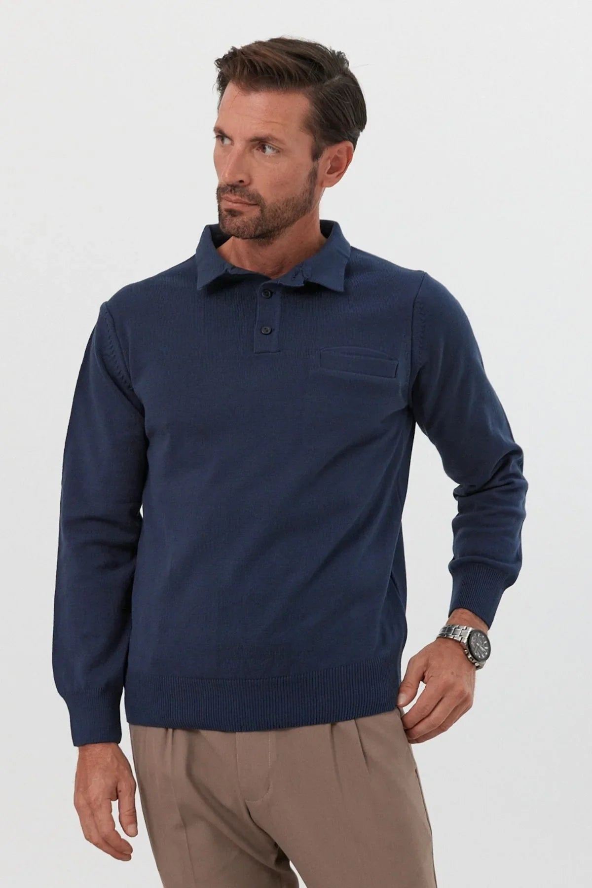 Erkek Standart Fit Polo Yaka Cepli Triko Kazak - Livio Ferri