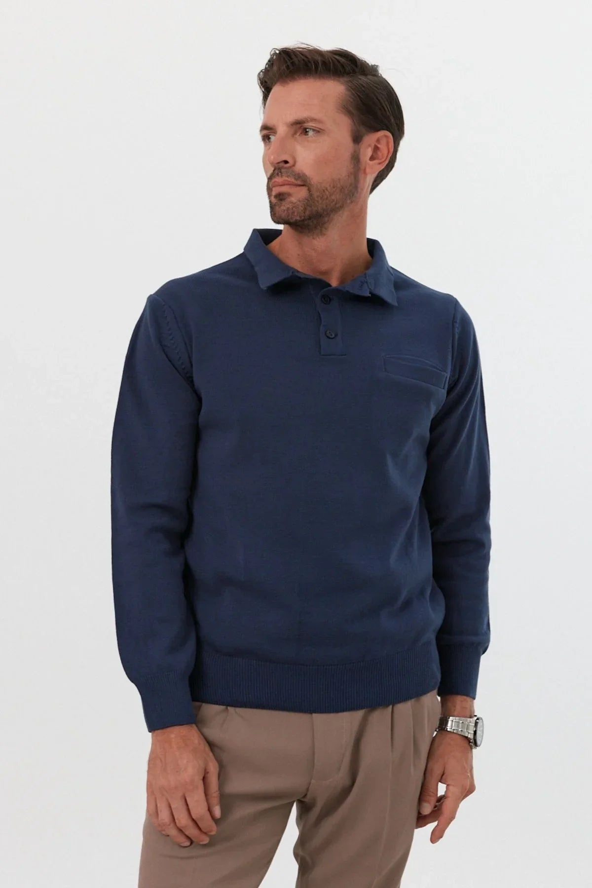 Erkek Standart Fit Polo Yaka Cepli Triko Kazak - Livio Ferri