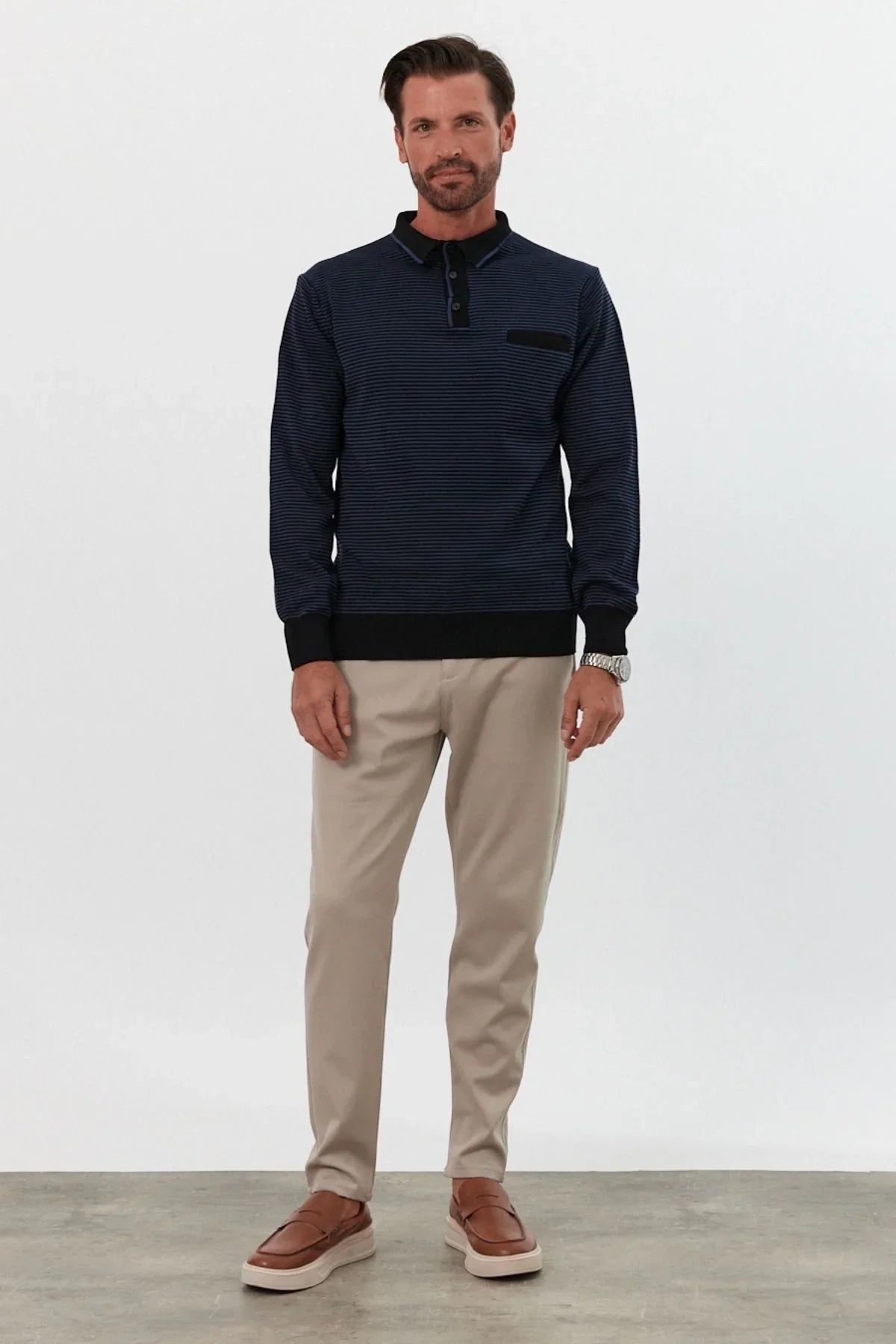 Erkek Standart Fit Polo Yaka Cepli Triko Kazak - Livio Ferri