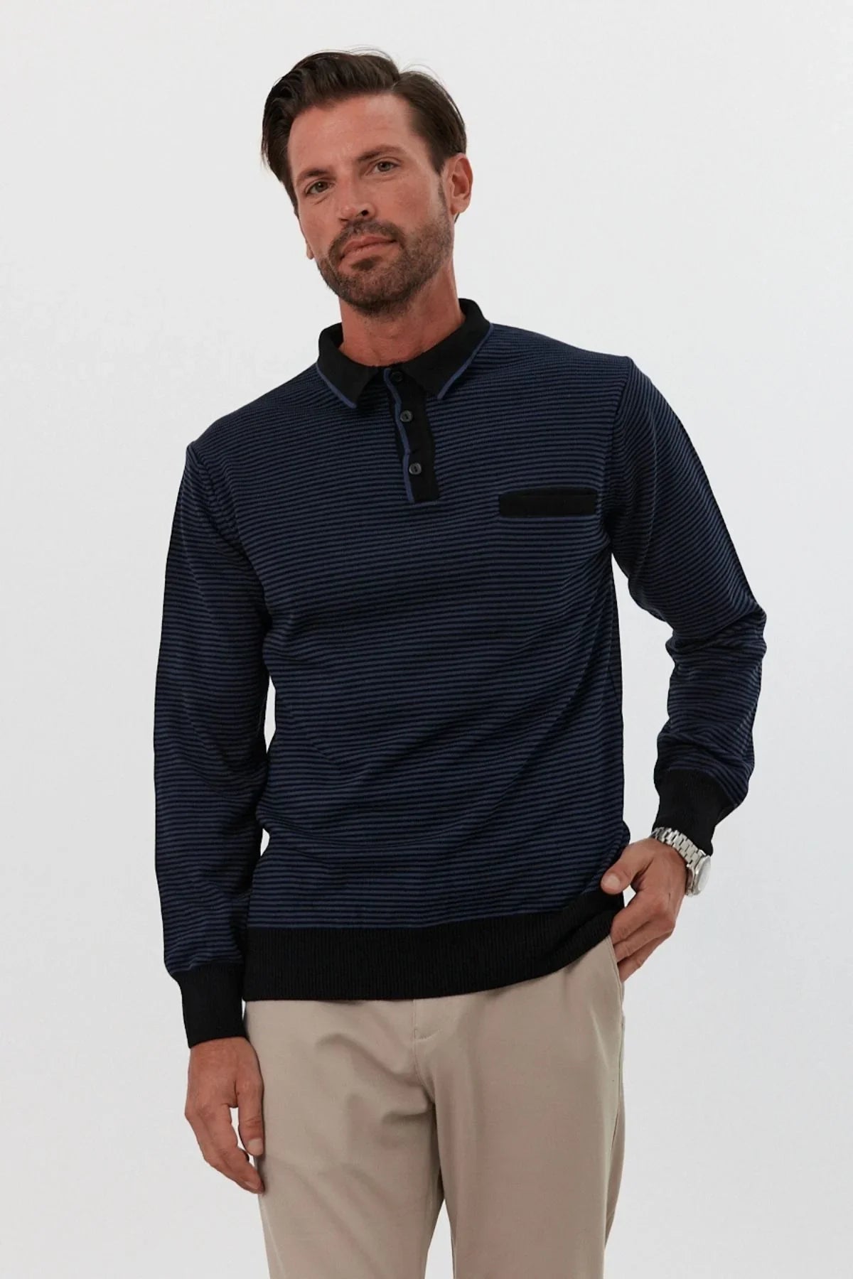 Erkek Standart Fit Polo Yaka Cepli Triko Kazak - Livio Ferri