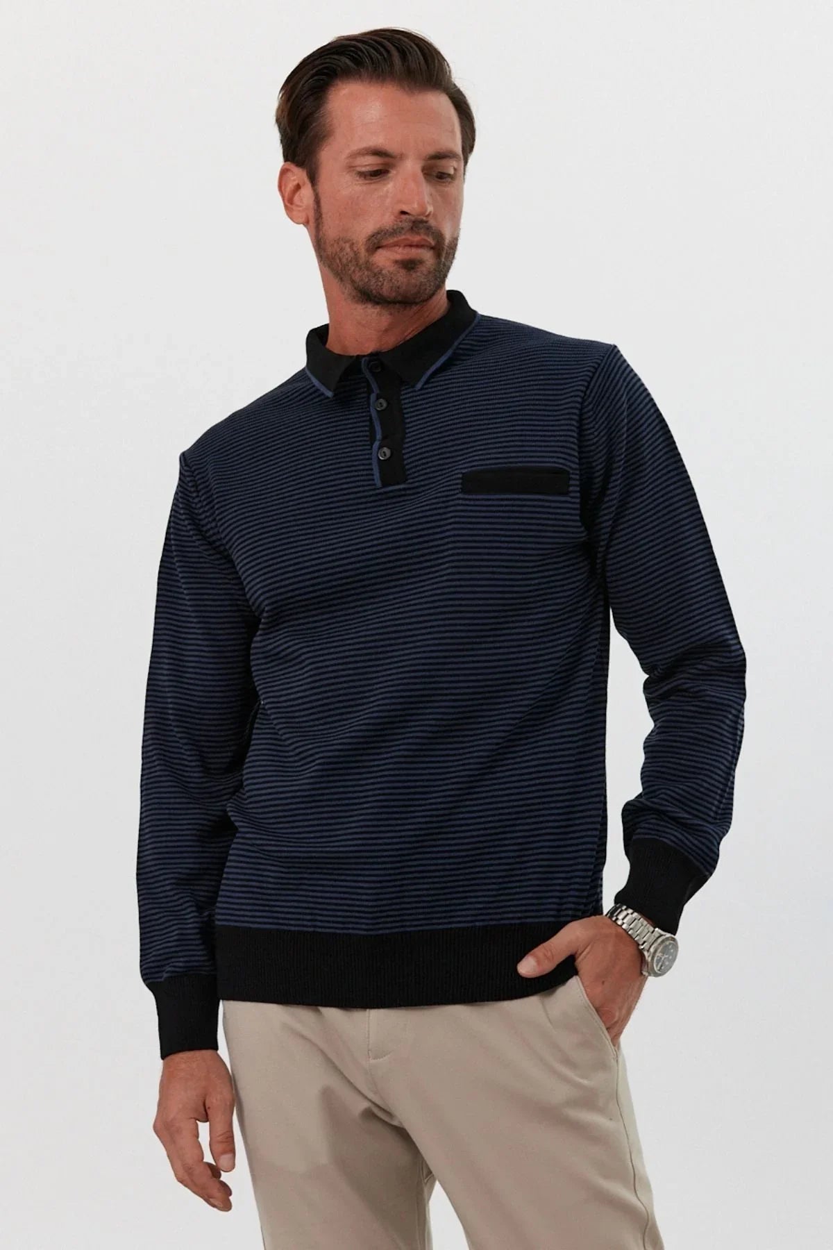 Erkek Standart Fit Polo Yaka Cepli Triko Kazak - Livio Ferri