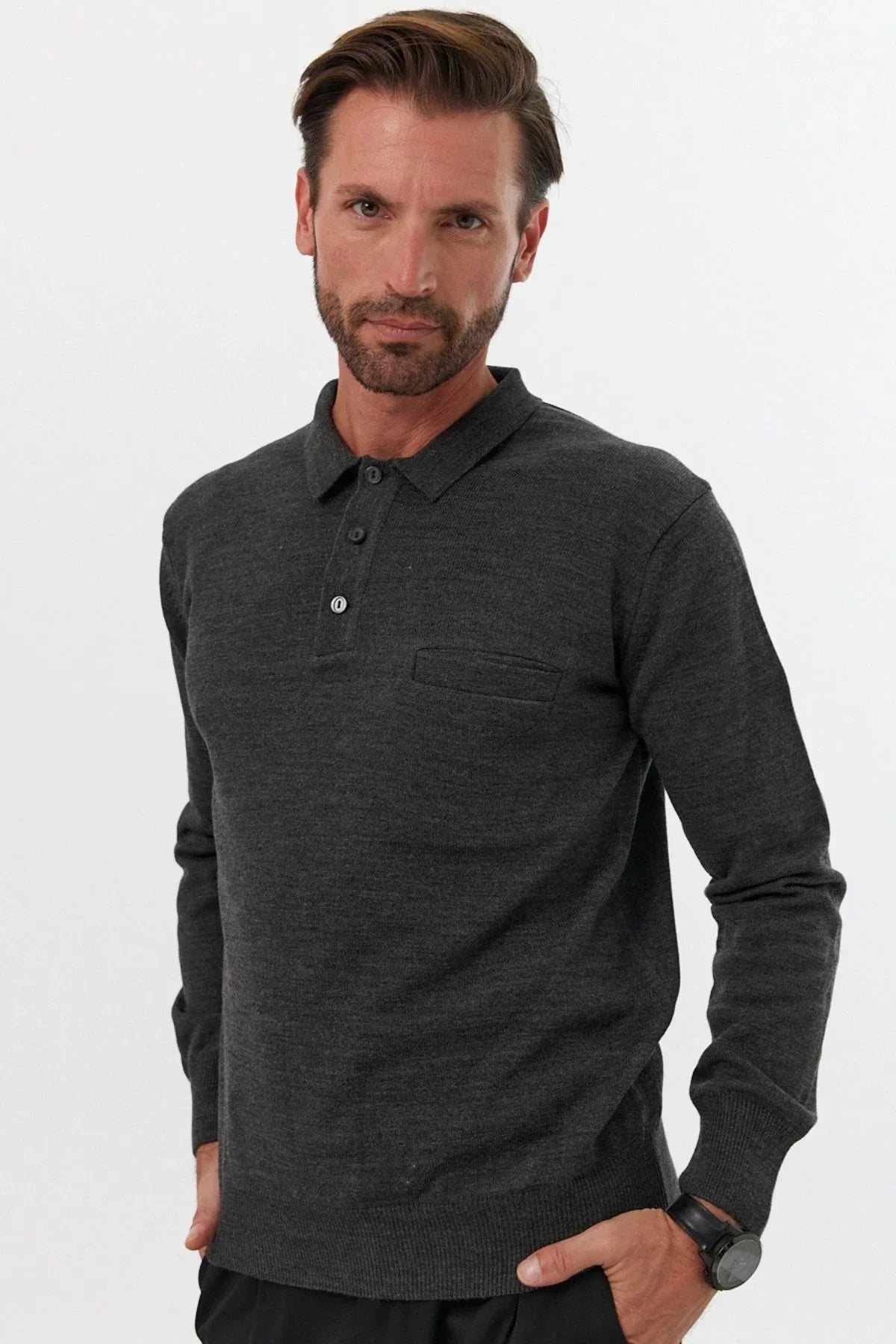 Erkek Standart Fit Polo Yaka Cepli Triko Kazak - Livio Ferri