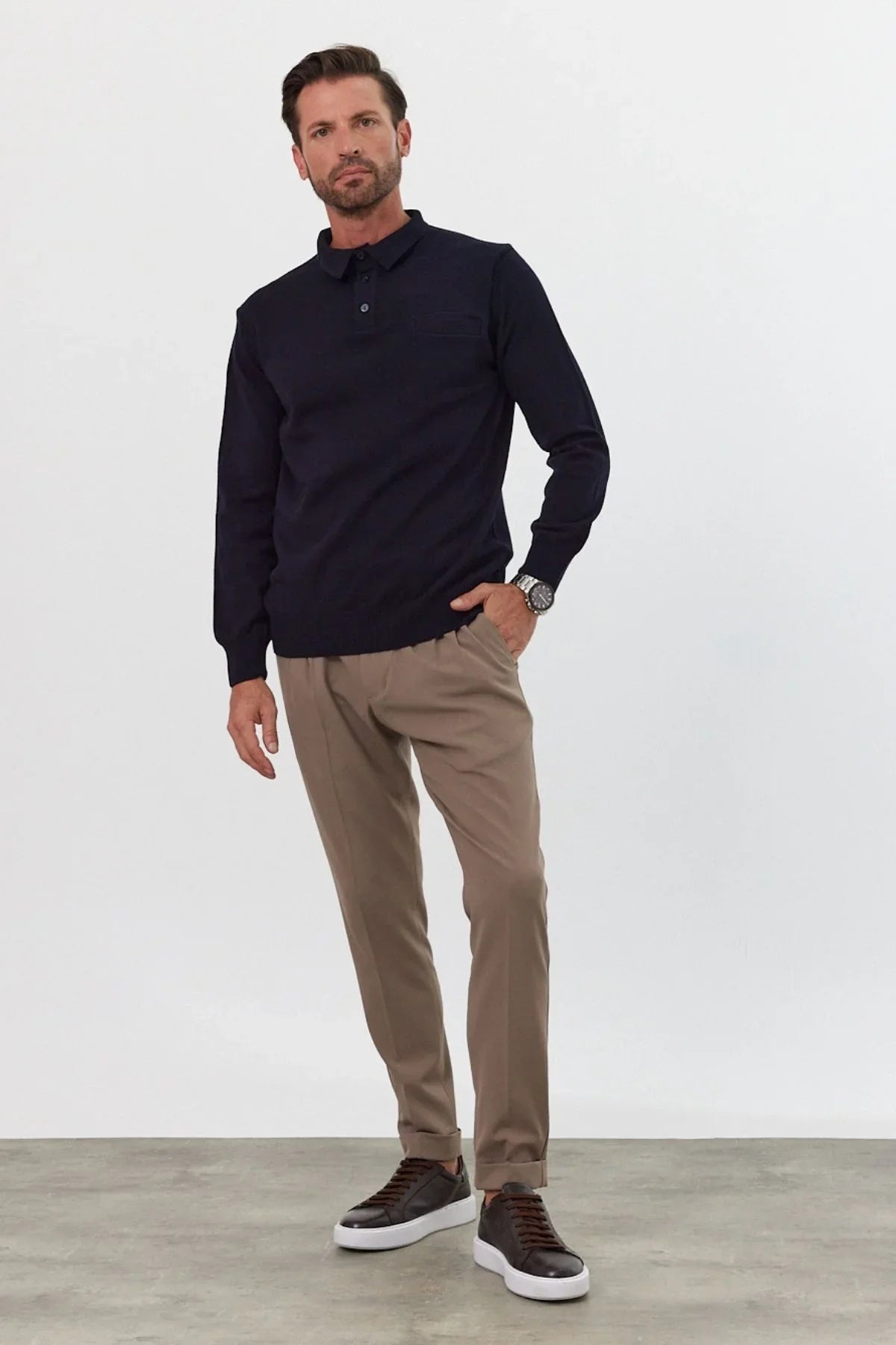 Erkek Standart Fit Polo Yaka Cepli Triko Kazak - Livio Ferri