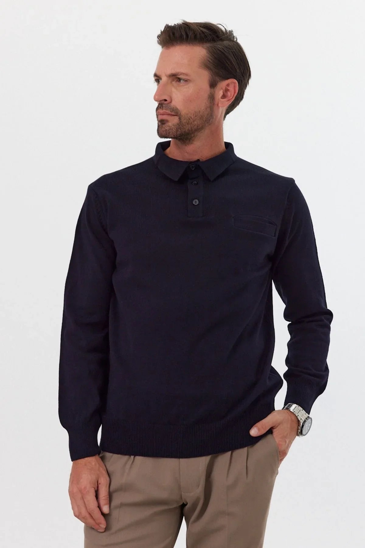 Erkek Standart Fit Polo Yaka Cepli Triko Kazak - Livio Ferri