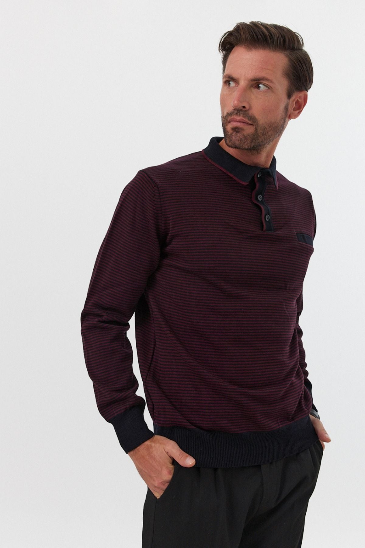 Erkek Standart Fit Polo Yaka Cepli Triko Kazak - Livio Ferri