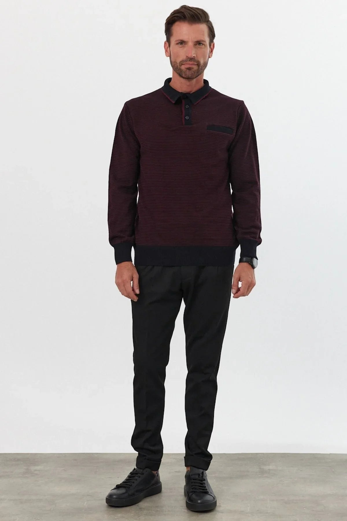 Erkek Standart Fit Polo Yaka Cepli Triko Kazak - Livio Ferri