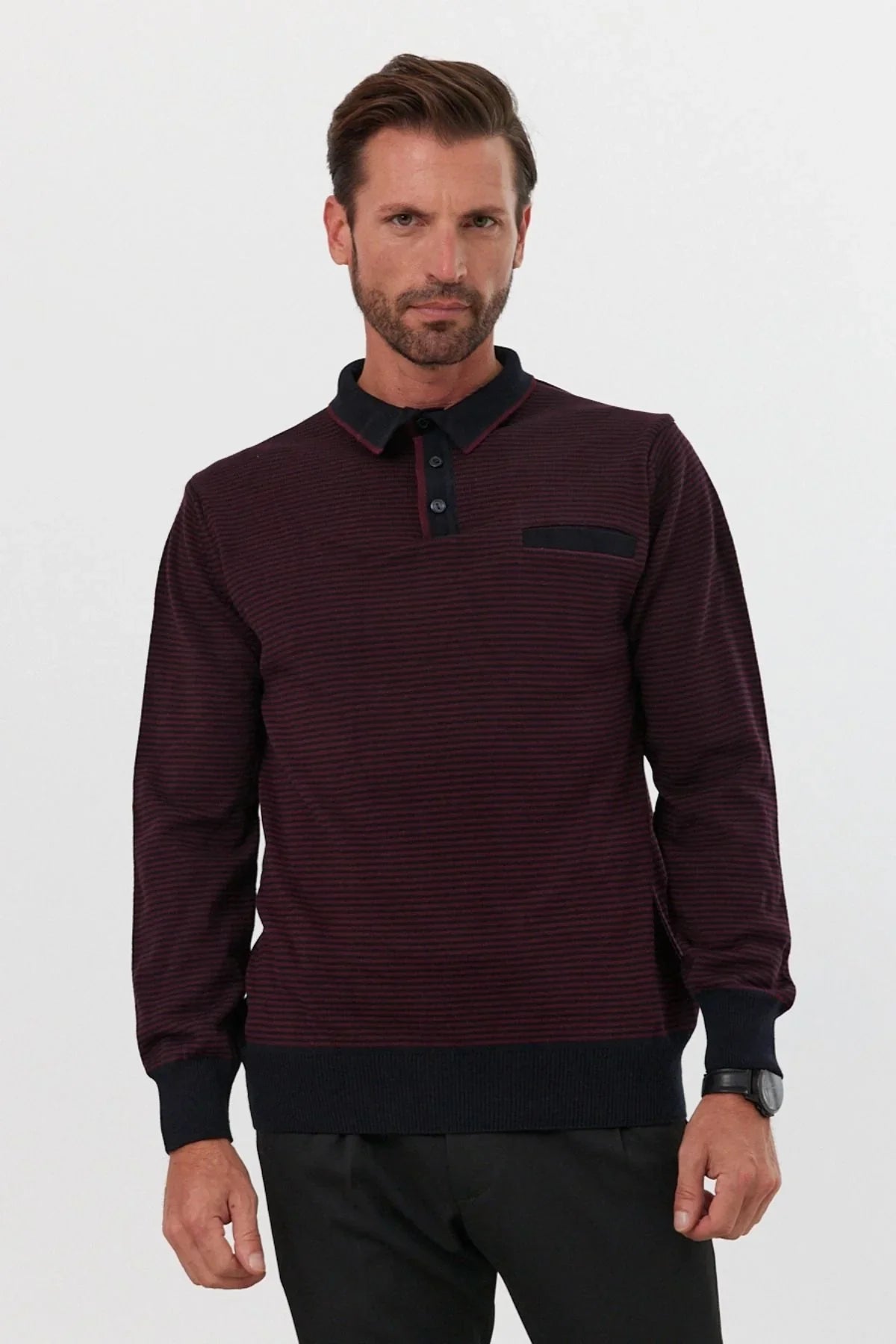 Erkek Standart Fit Polo Yaka Cepli Triko Kazak - Livio Ferri