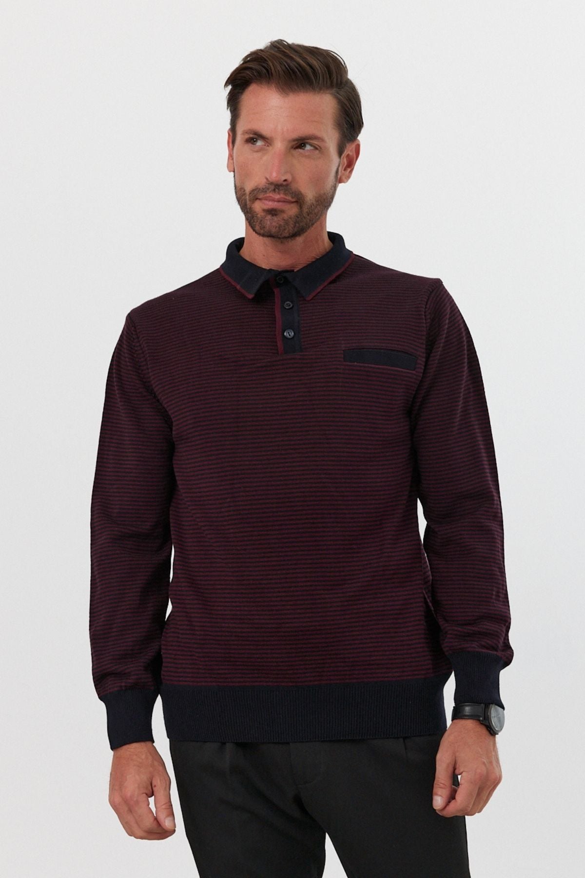 Erkek Standart Fit Polo Yaka Cepli Triko Kazak - Livio Ferri