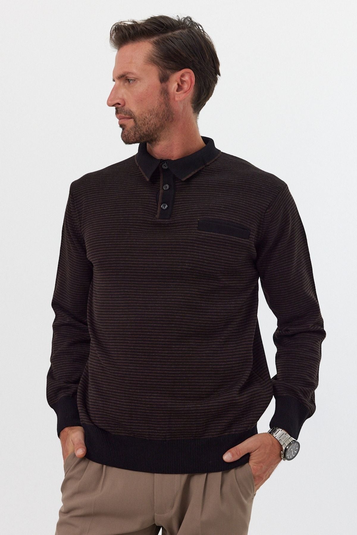 Erkek Standart Fit Polo Yaka Cepli Triko Kazak - Livio Ferri