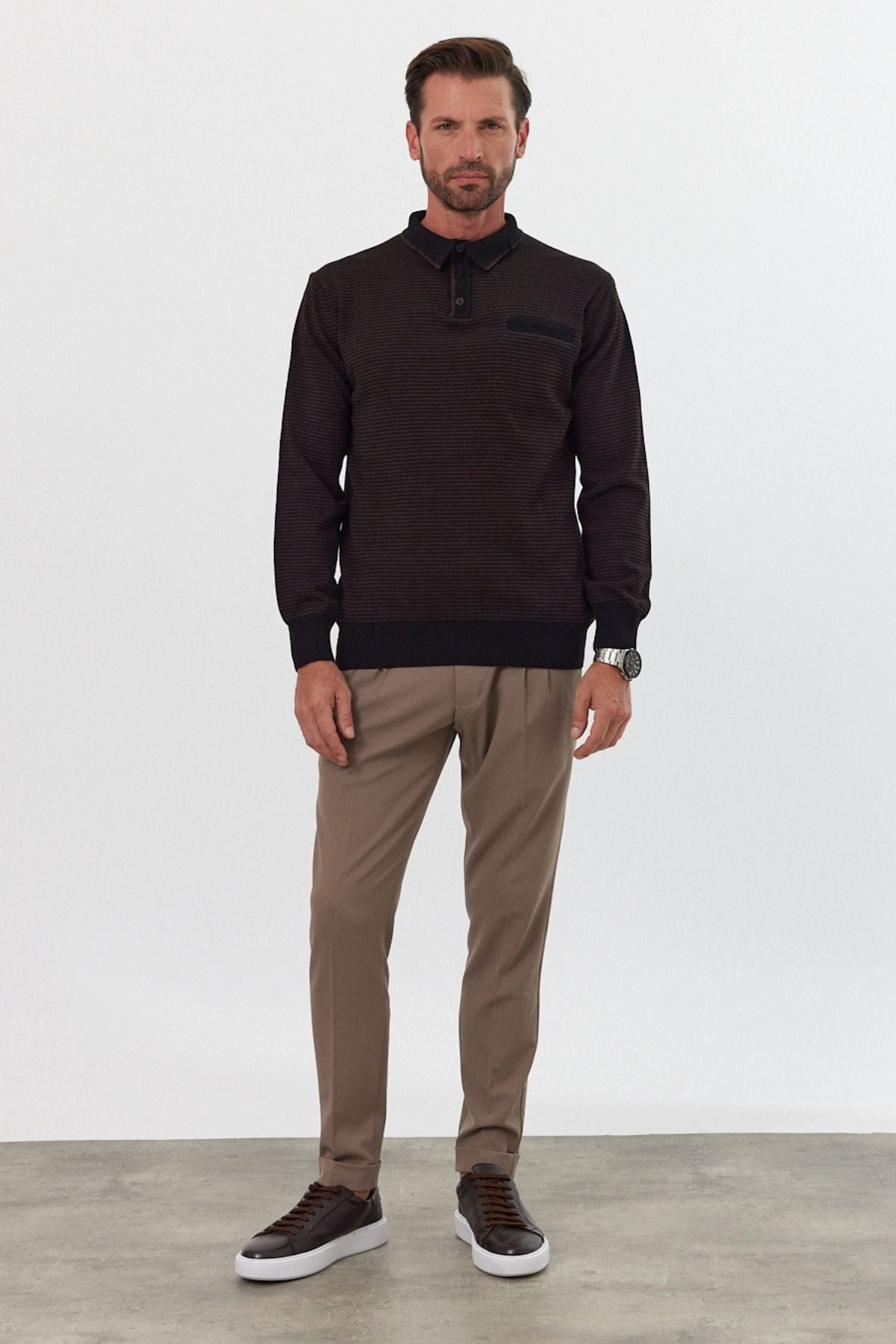 Erkek Standart Fit Polo Yaka Cepli Triko Kazak - Livio Ferri