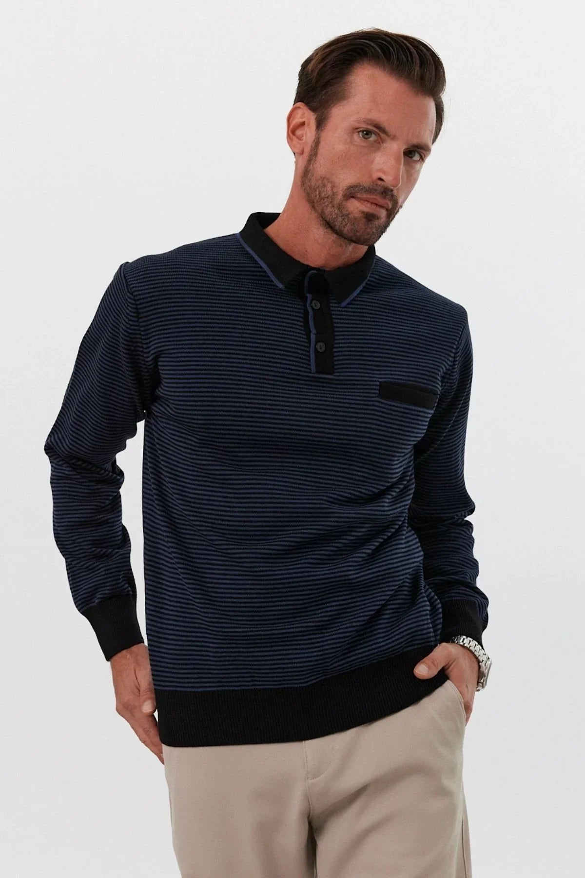 Erkek Standart Fit Polo Yaka Cepli Triko Kazak - Livio Ferri