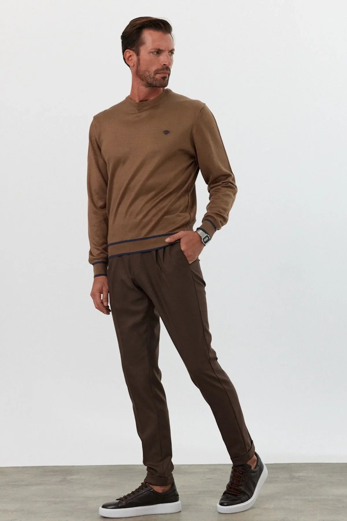 erkek-standart-fit-nakisli-normal-kesim-bisiklet-yaka-triko-kazak-18765 - Livio Ferri