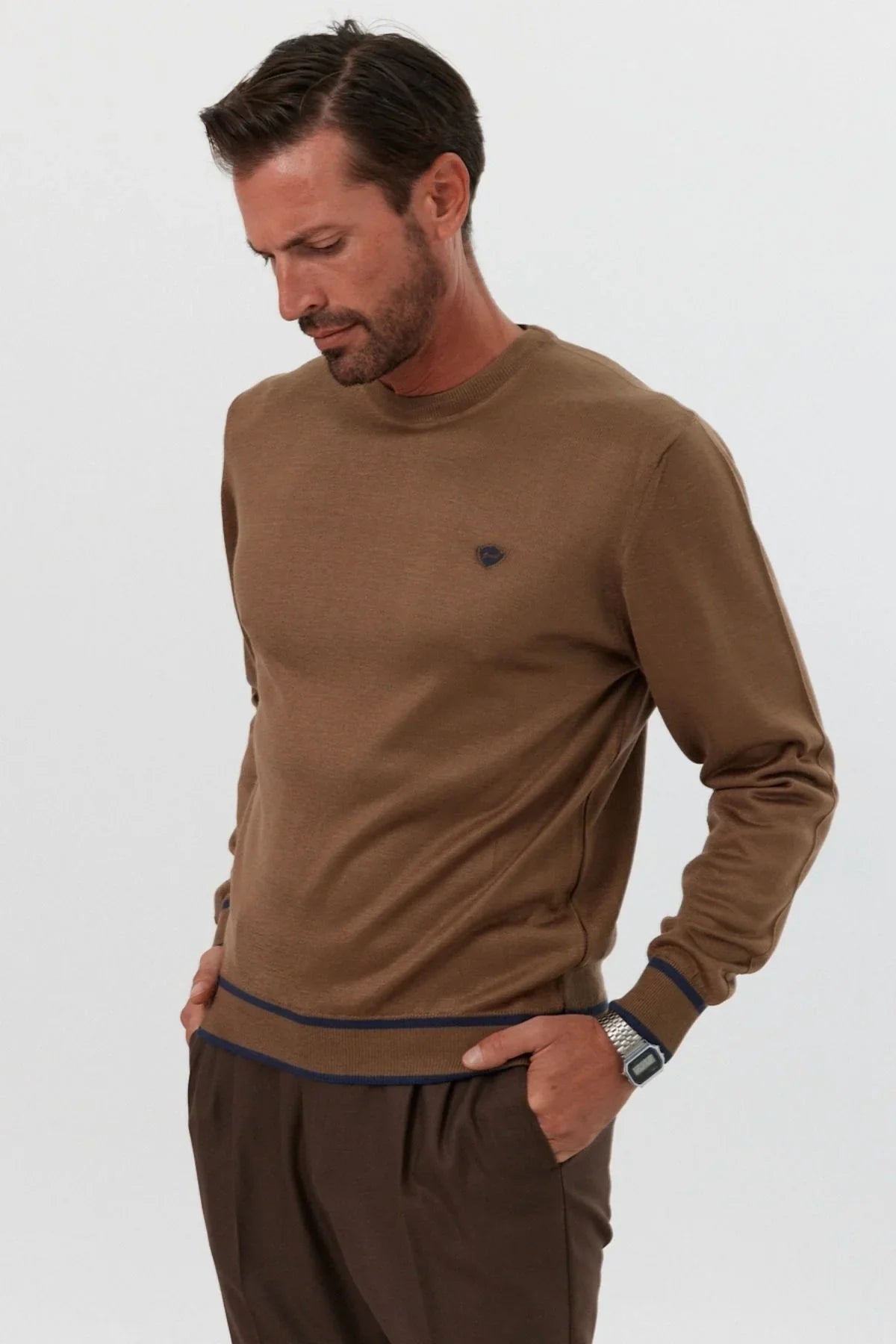 erkek-standart-fit-nakisli-normal-kesim-bisiklet-yaka-triko-kazak-18768 - Livio Ferri