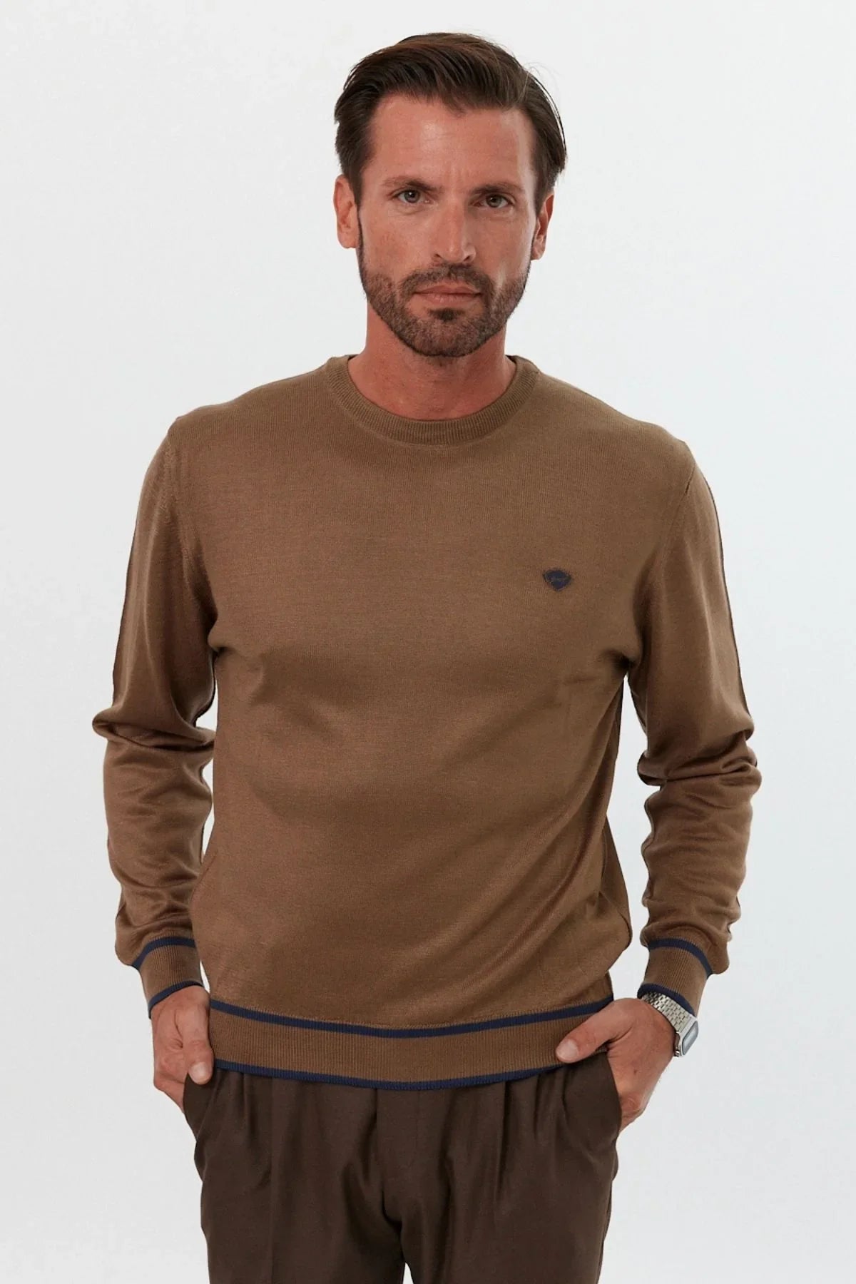 erkek-standart-fit-nakisli-normal-kesim-bisiklet-yaka-triko-kazak-18770 - Livio Ferri