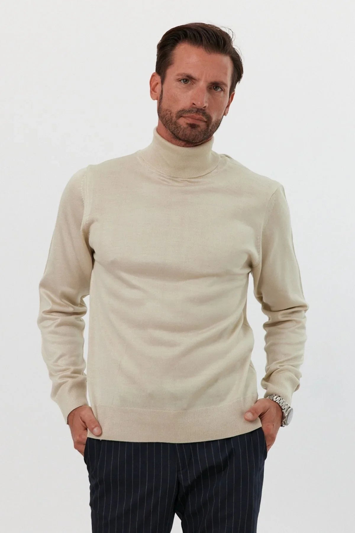 Erkek Standart Fit Normal Kesim Balıkçı Yaka Triko Kazak - Livio Ferri