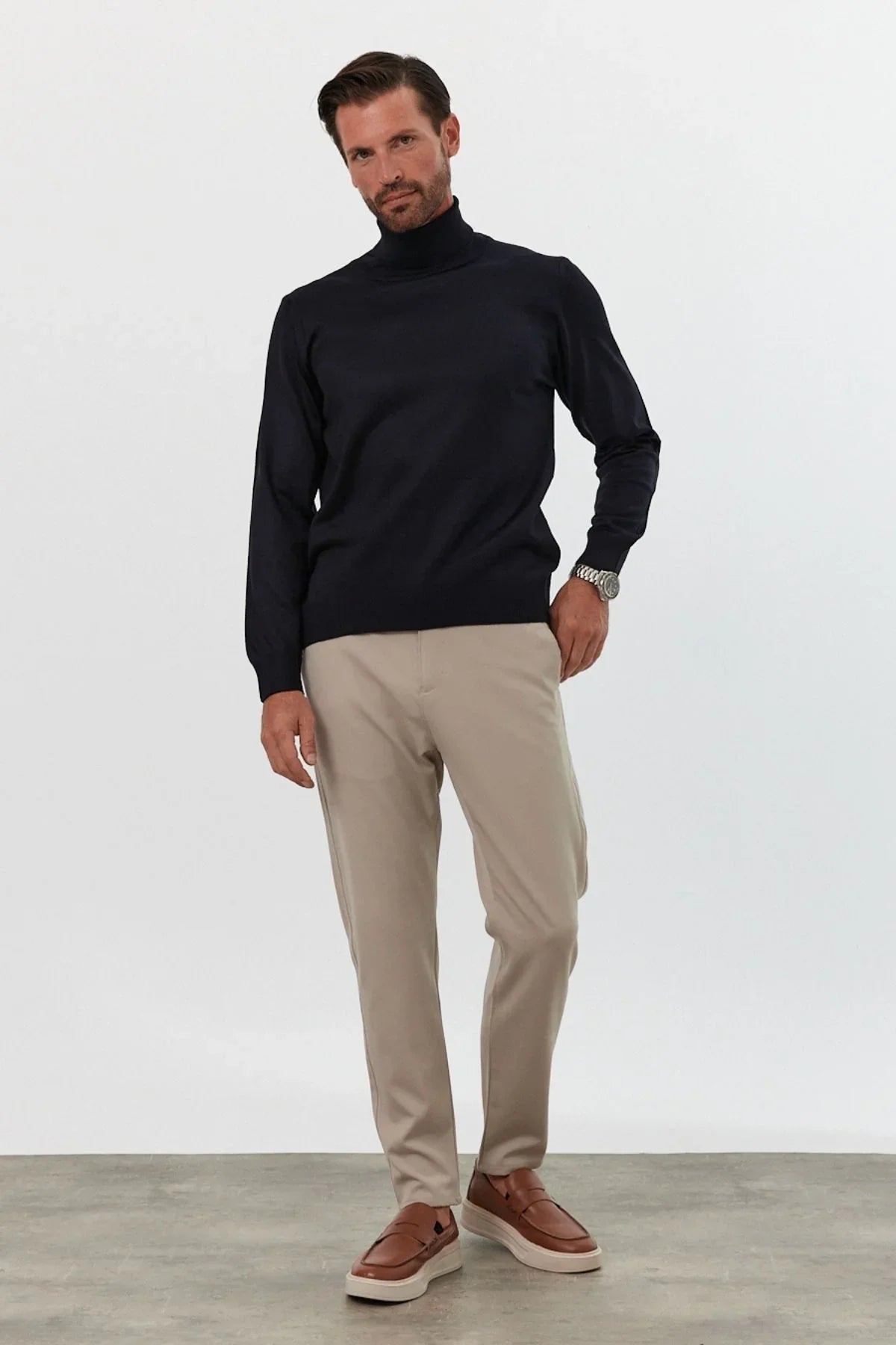 Erkek Standart Fit Normal Kesim Balıkçı Yaka Triko Kazak - Livio Ferri