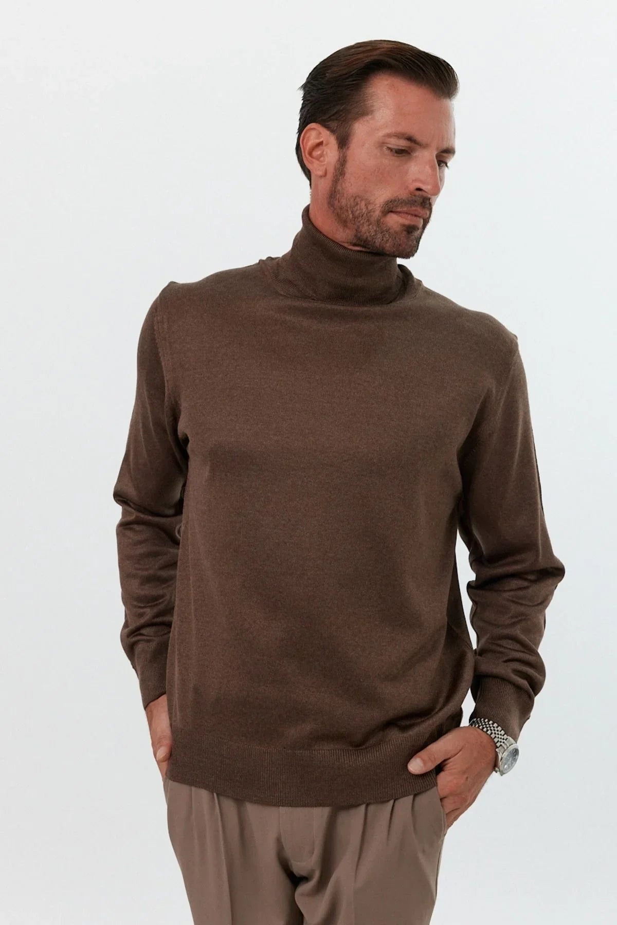 Erkek Standart Fit Normal Kesim Balıkçı Yaka Triko Kazak - Livio Ferri